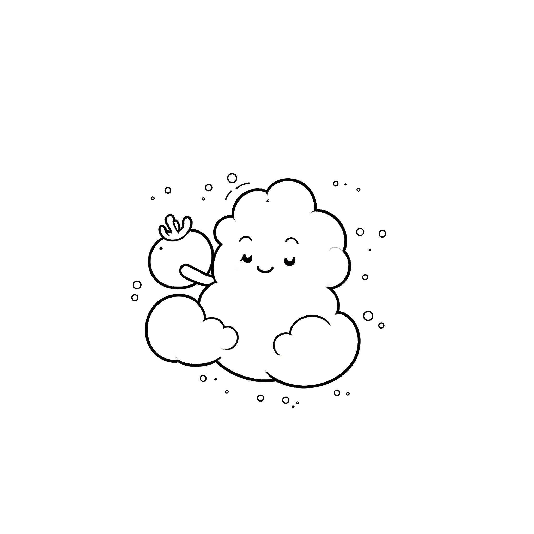Cloud Hugging Heart Shaped Object Coloring Page (free black-and-white line drawing printable PDF for all, from beginners to advanced learners, including children, teens, adults, and seniors)