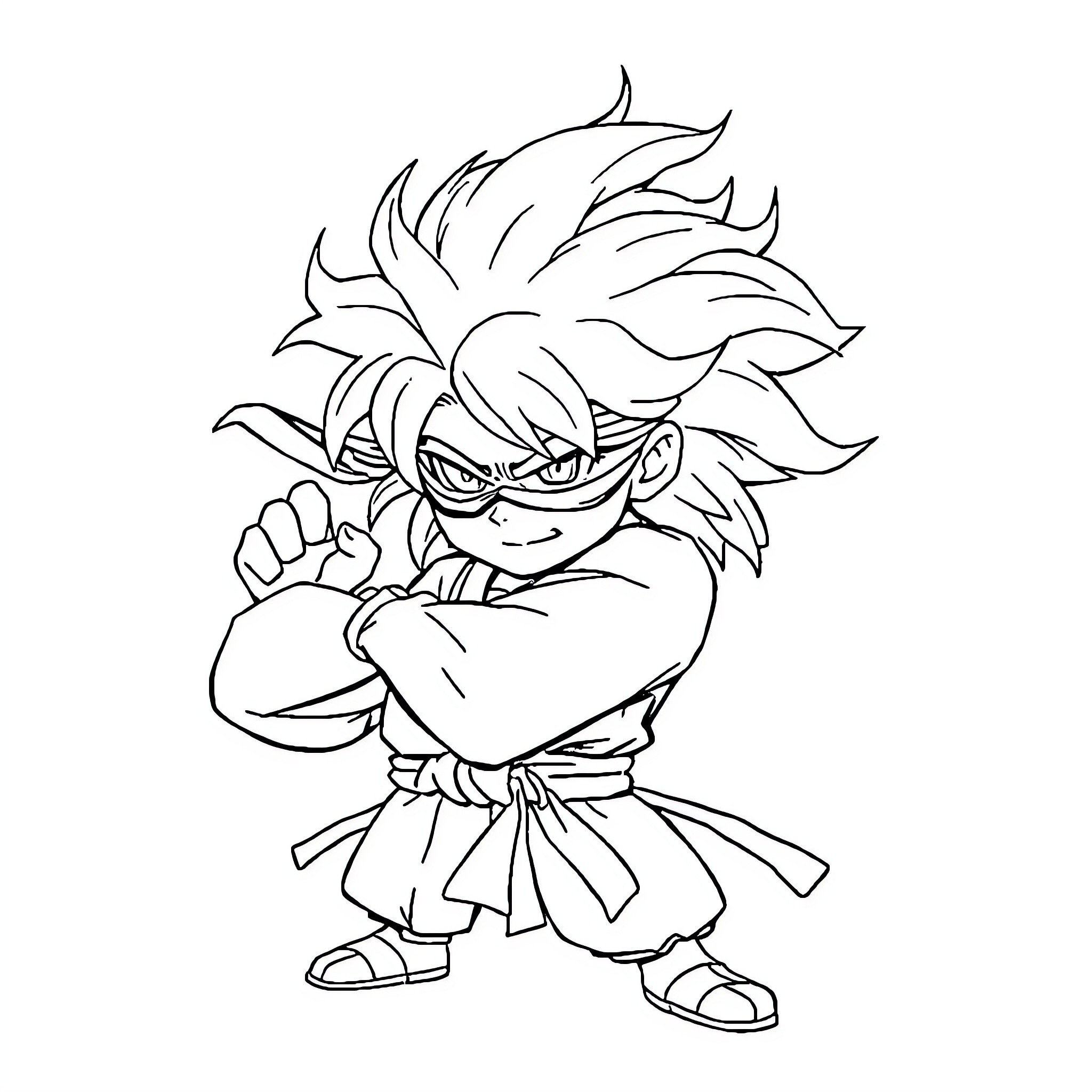 Gojo in a Determined Anime Pose Coloring Page (free black-and-white line drawing printable PDF for all, from beginners to advanced learners, including children, teens, adults, and seniors)