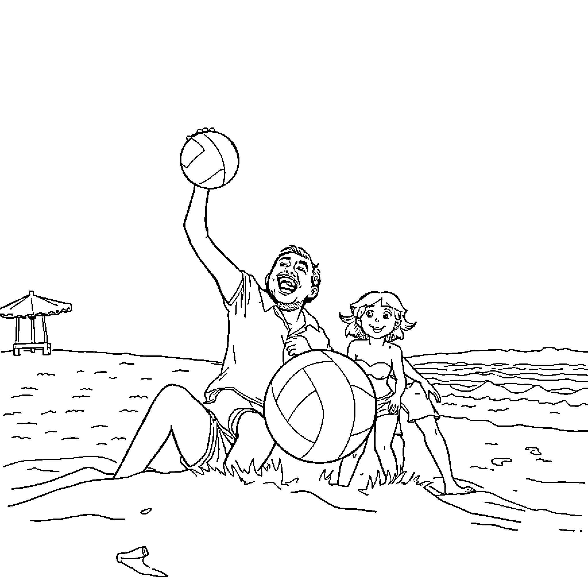 Viktor Orban playing with children on the beach Coloring Page (free black-and-white line drawing printable PDF for all, from beginners to advanced learners, including children, teens, adults, and seniors)