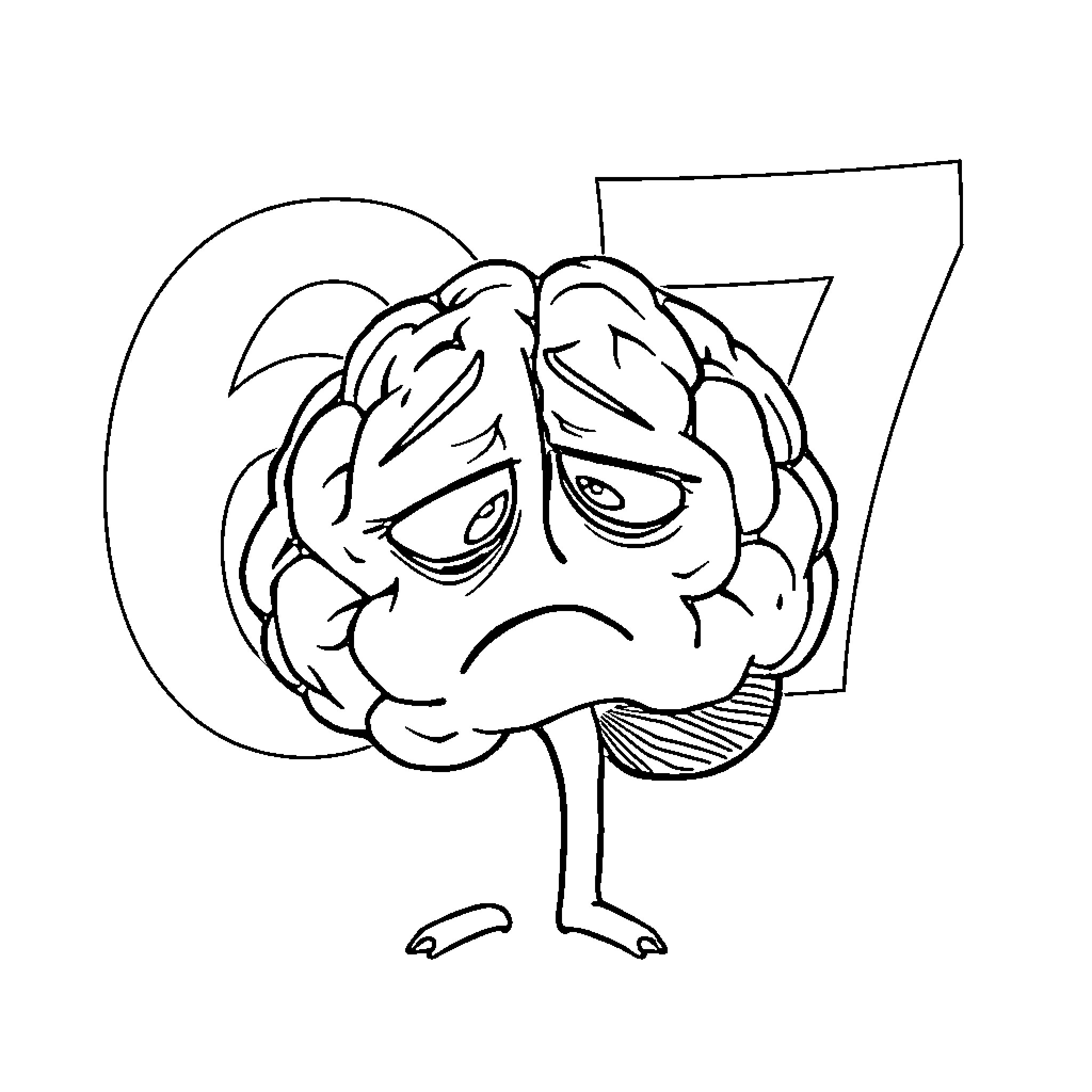 Brain feeling stressed and overwhelmed Coloring Page (free black-and-white line drawing printable PDF for all, from beginners to advanced learners, including children, teens, adults, and seniors)