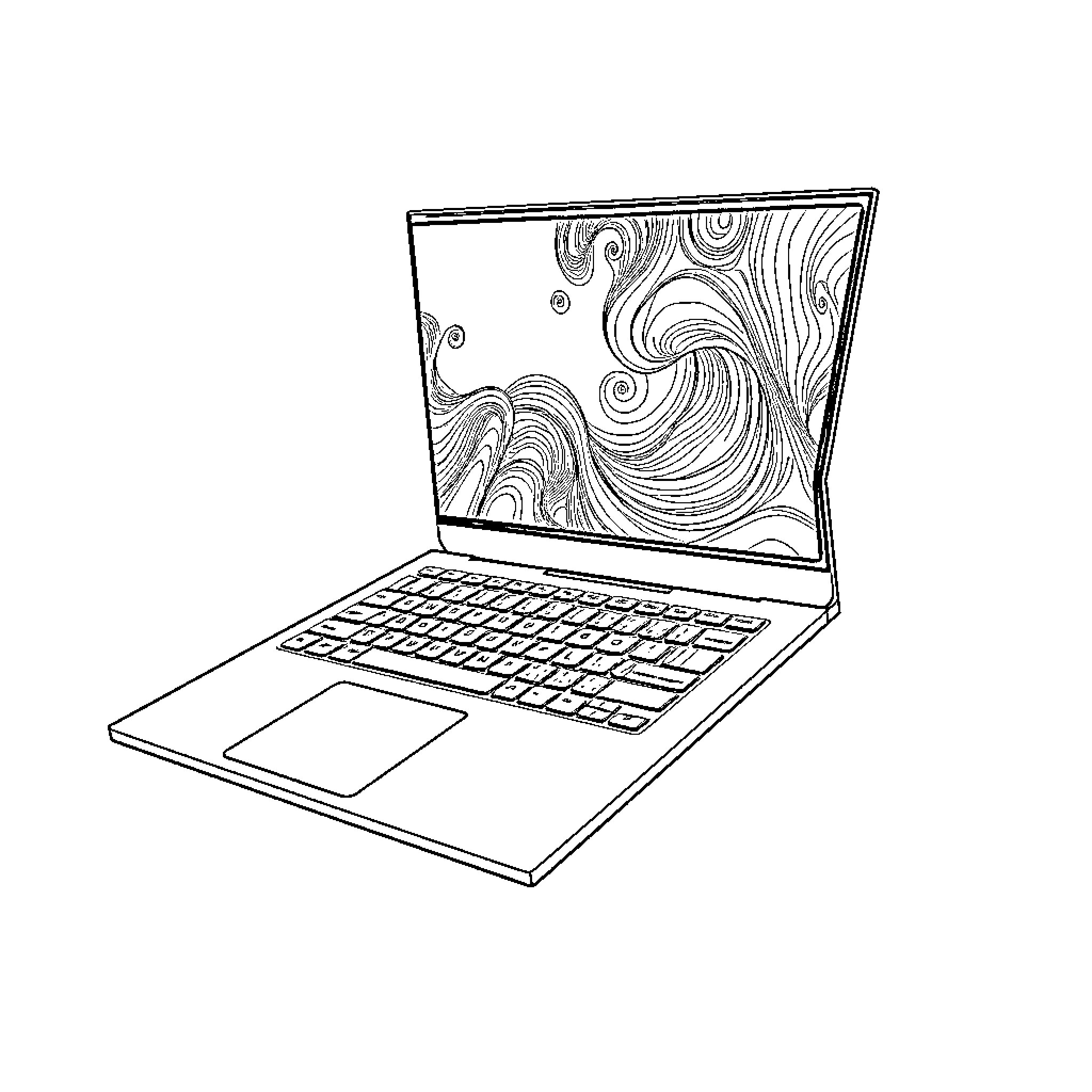 Lenovo Yoga laptop with abstract design Coloring Page (free black-and-white line drawing printable PDF for all, from beginners to advanced learners, including children, teens, adults, and seniors)