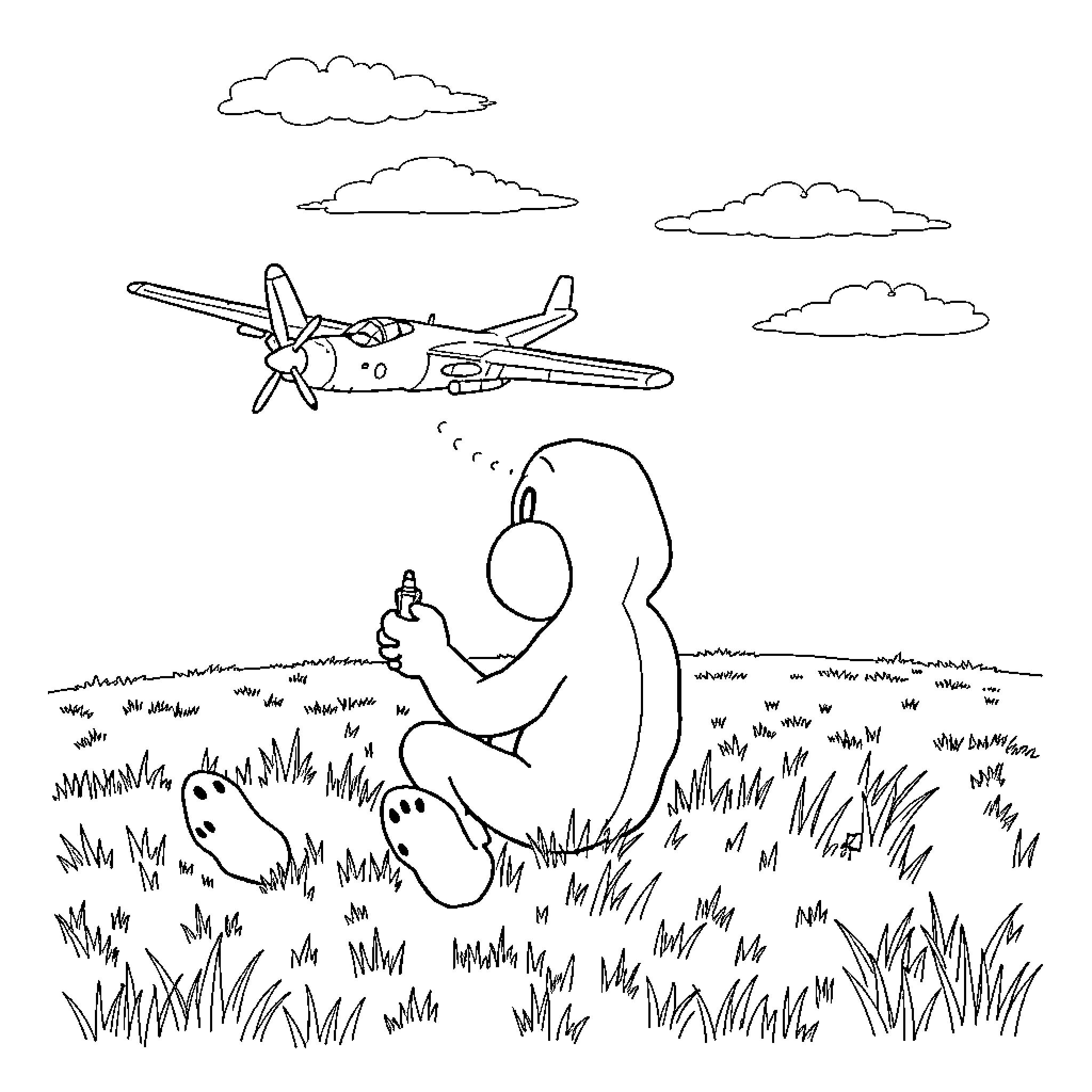 Aescylus' Aerial Pursuit and Earthly Encounter Coloring Page (free black-and-white line drawing printable PDF for all, from beginners to advanced learners, including children, teens, adults, and seniors)