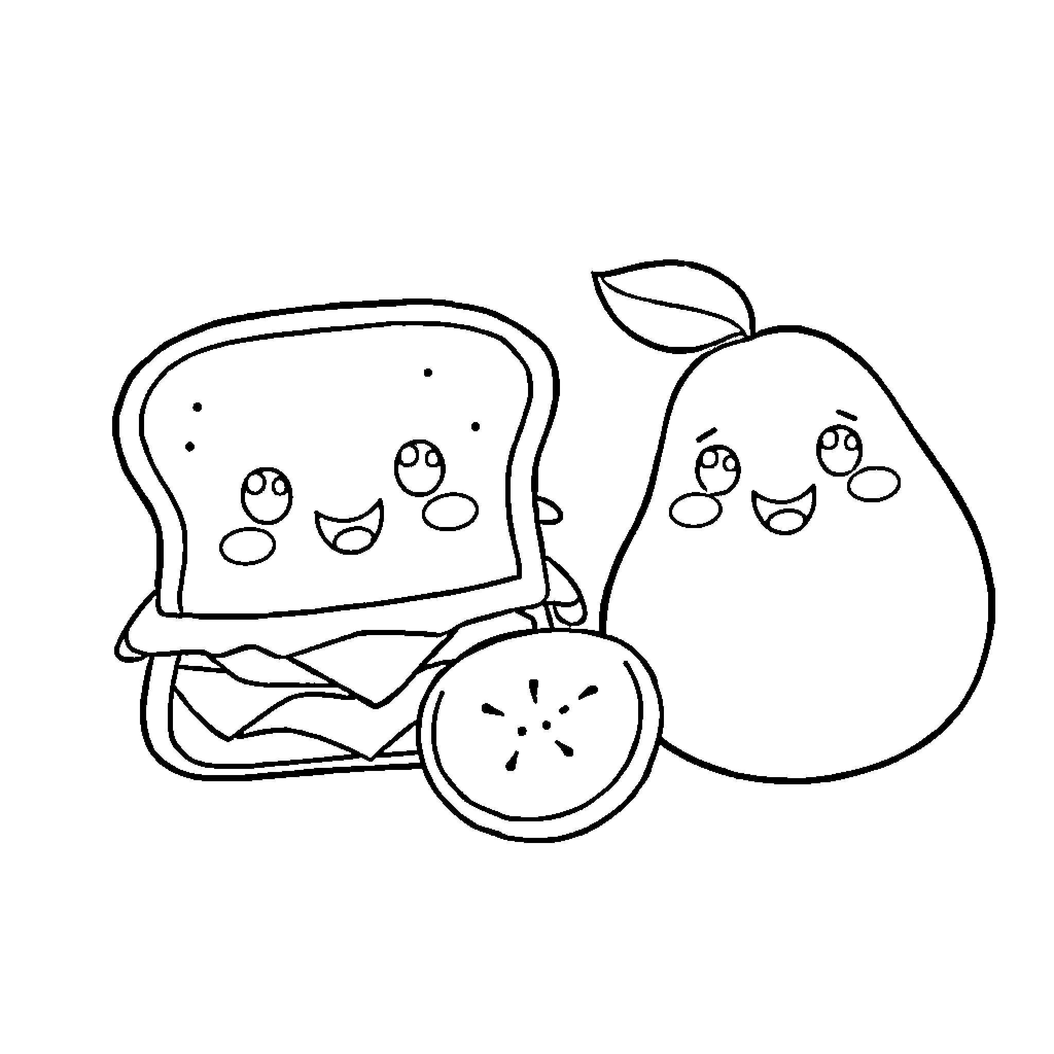 Food friends in simple sketch Coloring Page (free black-and-white line drawing printable PDF for all, from beginners to advanced learners, including children, teens, adults, and seniors)