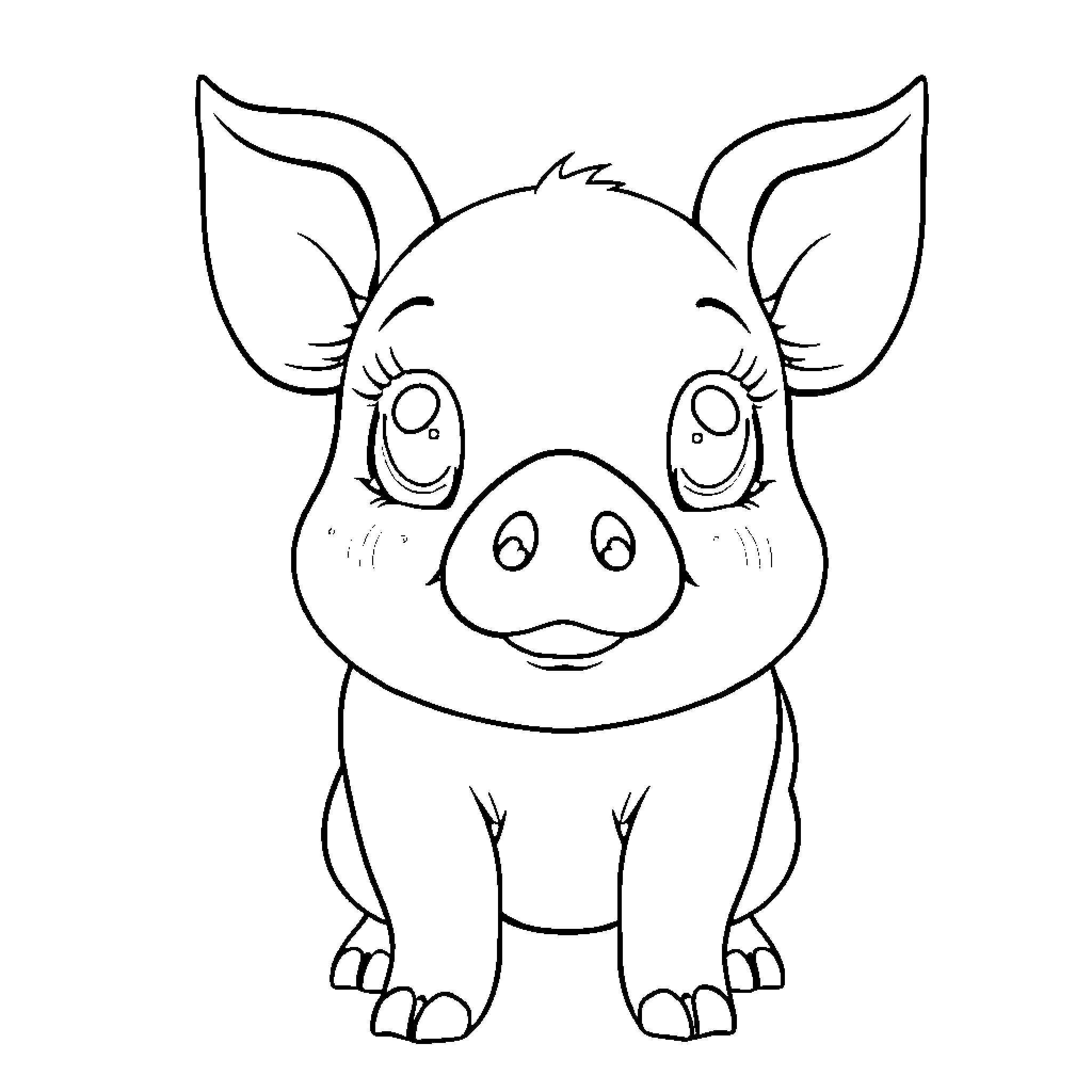 Piglet with endearing expression and large eyes Coloring Page (free black-and-white line drawing printable PDF for all, from beginners to advanced learners, including children, teens, adults, and seniors)