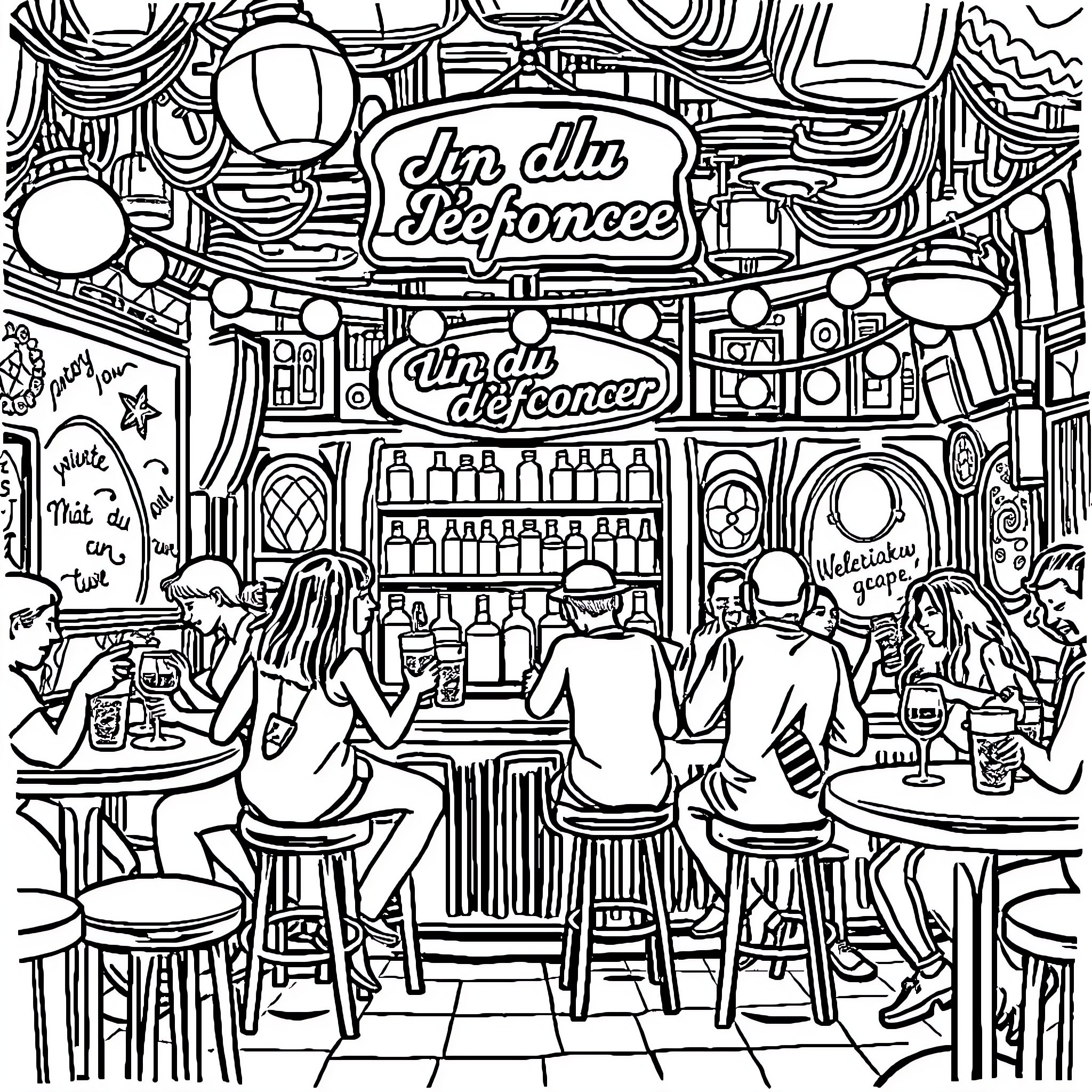 Dine in the Disfavor Coloring Page (free black-and-white line drawing printable PDF for all, from beginners to advanced learners, including children, teens, adults, and seniors)