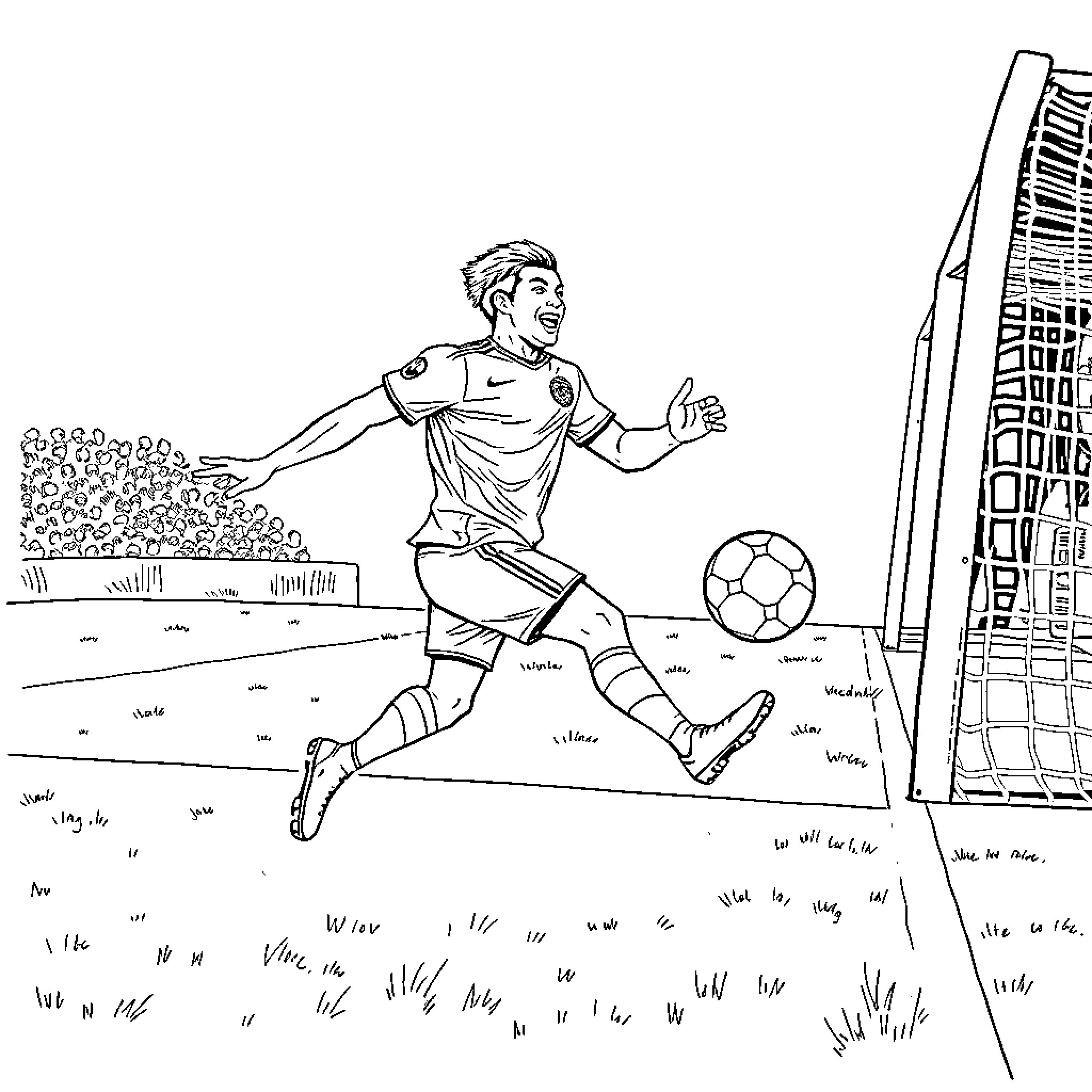 Vladimir Guerrero Jr. playing soccer enthusiastically on the field Coloring Page (free black-and-white line drawing printable PDF for all, from beginners to advanced learners, including children, teens, adults, and seniors)