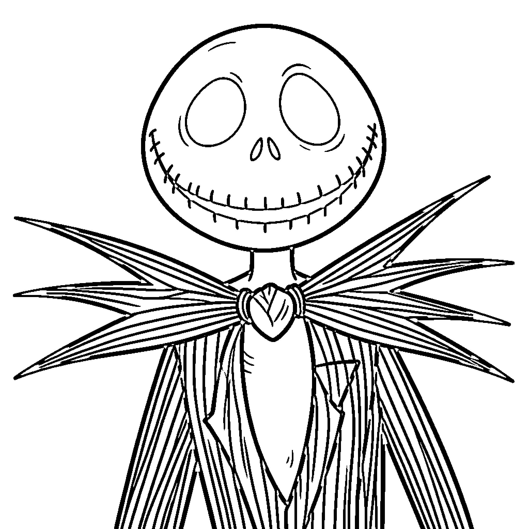 Jack Skeleton in a quirky, whimsical pose Coloring Page (free black-and-white line drawing printable PDF for all, from beginners to advanced learners, including children, teens, adults, and seniors)