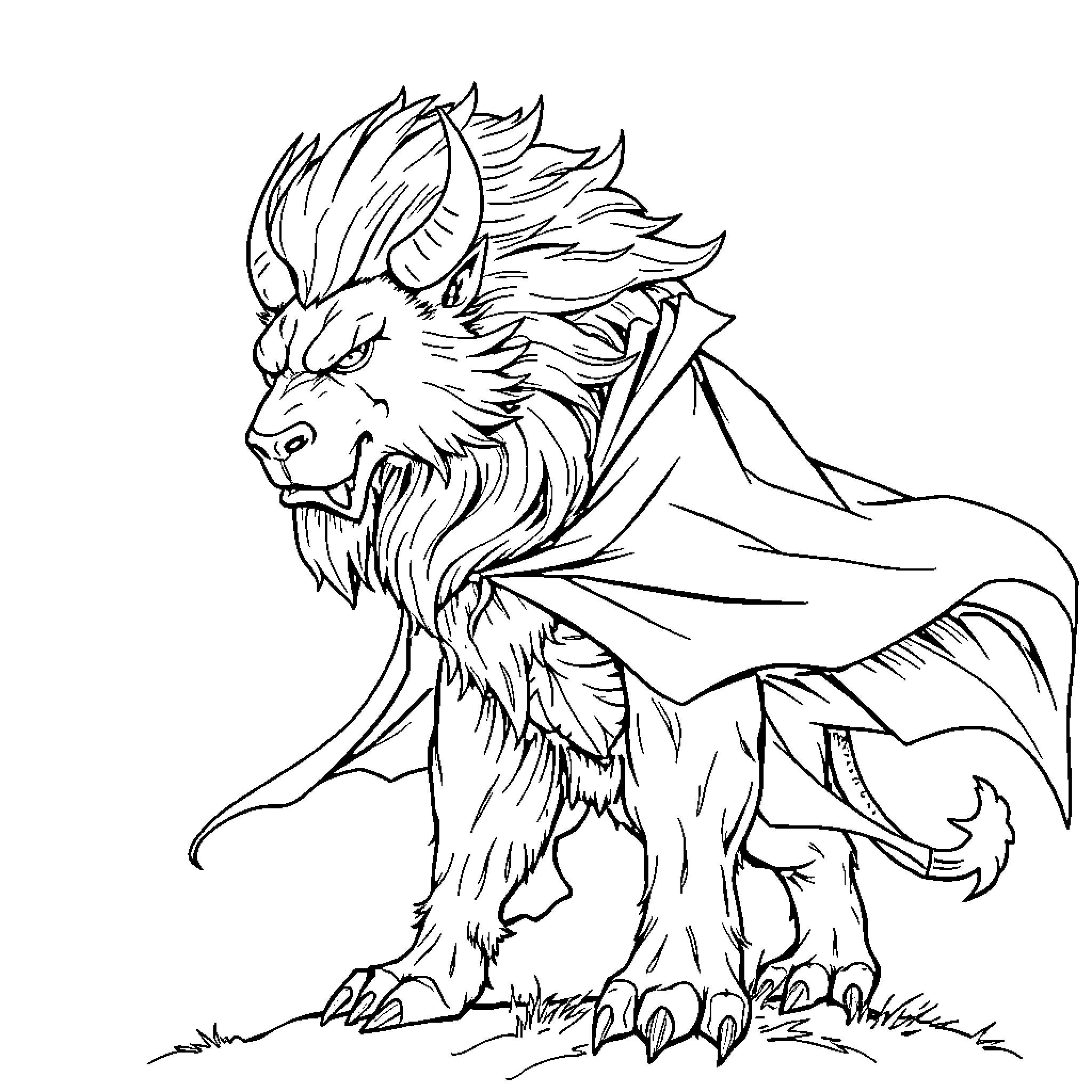 Beast Creature Standing Tall and Proud Coloring Page (free black-and-white line drawing printable PDF for all, from beginners to advanced learners, including children, teens, adults, and seniors)