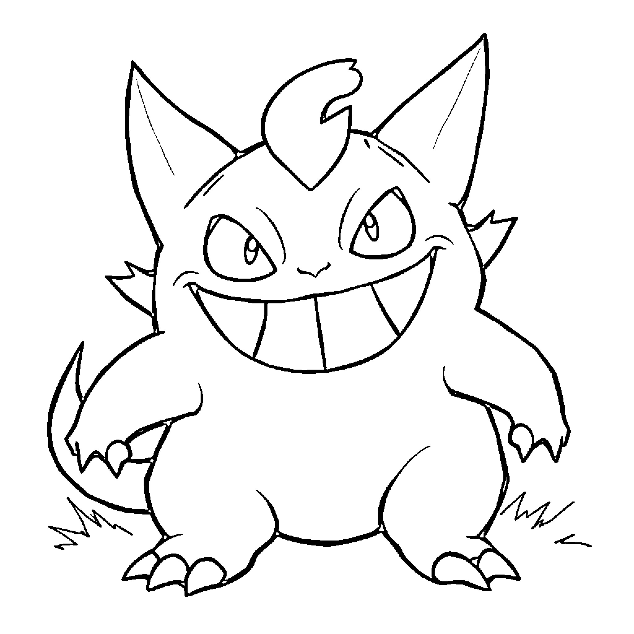 Gengar with a mischievous expression Coloring Page (free black-and-white line drawing printable PDF for all, from beginners to advanced learners, including children, teens, adults, and seniors)