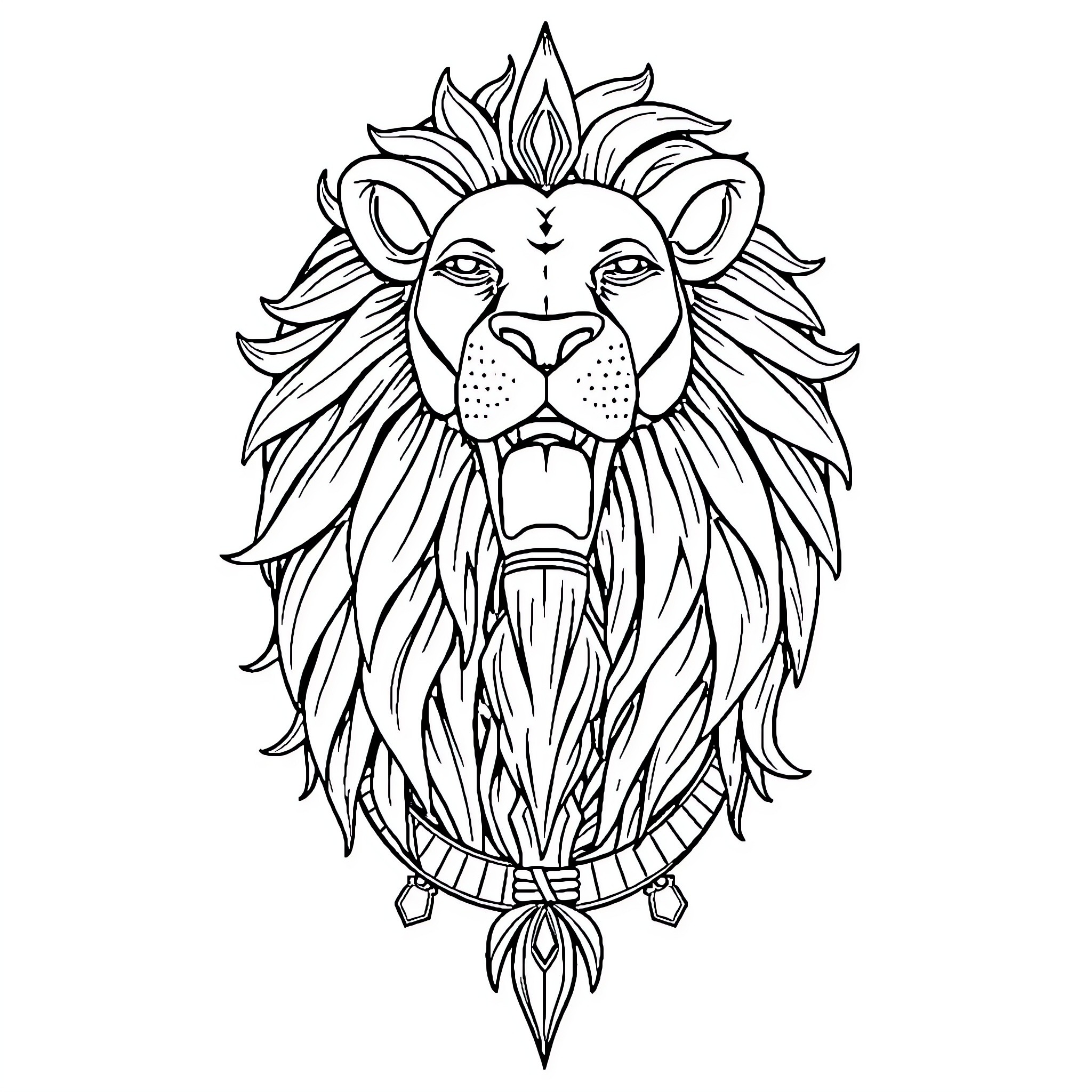 Lion with Majestic Mane and Ornate Design Coloring Page (free black-and-white line drawing printable PDF for all, from beginners to advanced learners, including children, teens, adults, and seniors)