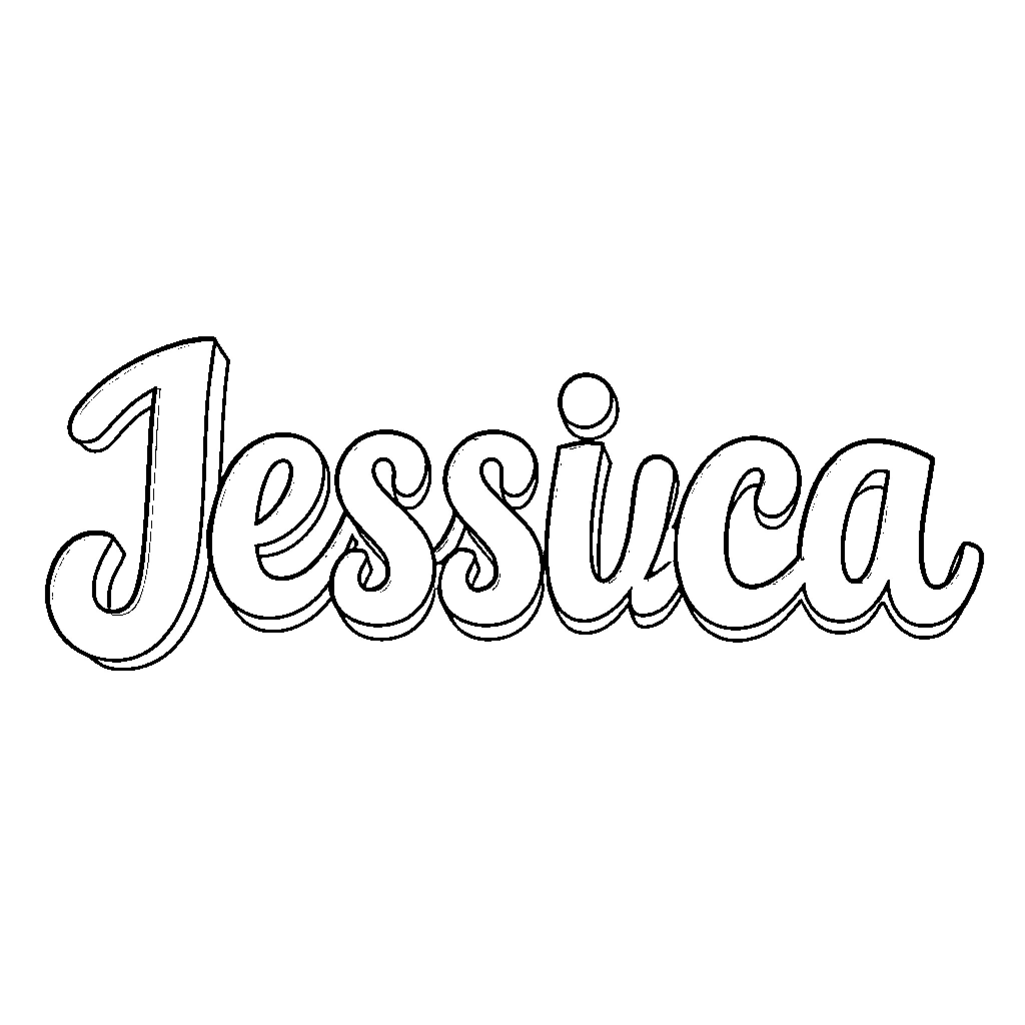 Jessica's Name in Artistic Lettering Coloring Page (free black-and-white line drawing printable PDF for all, from beginners to advanced learners, including children, teens, adults, and seniors)