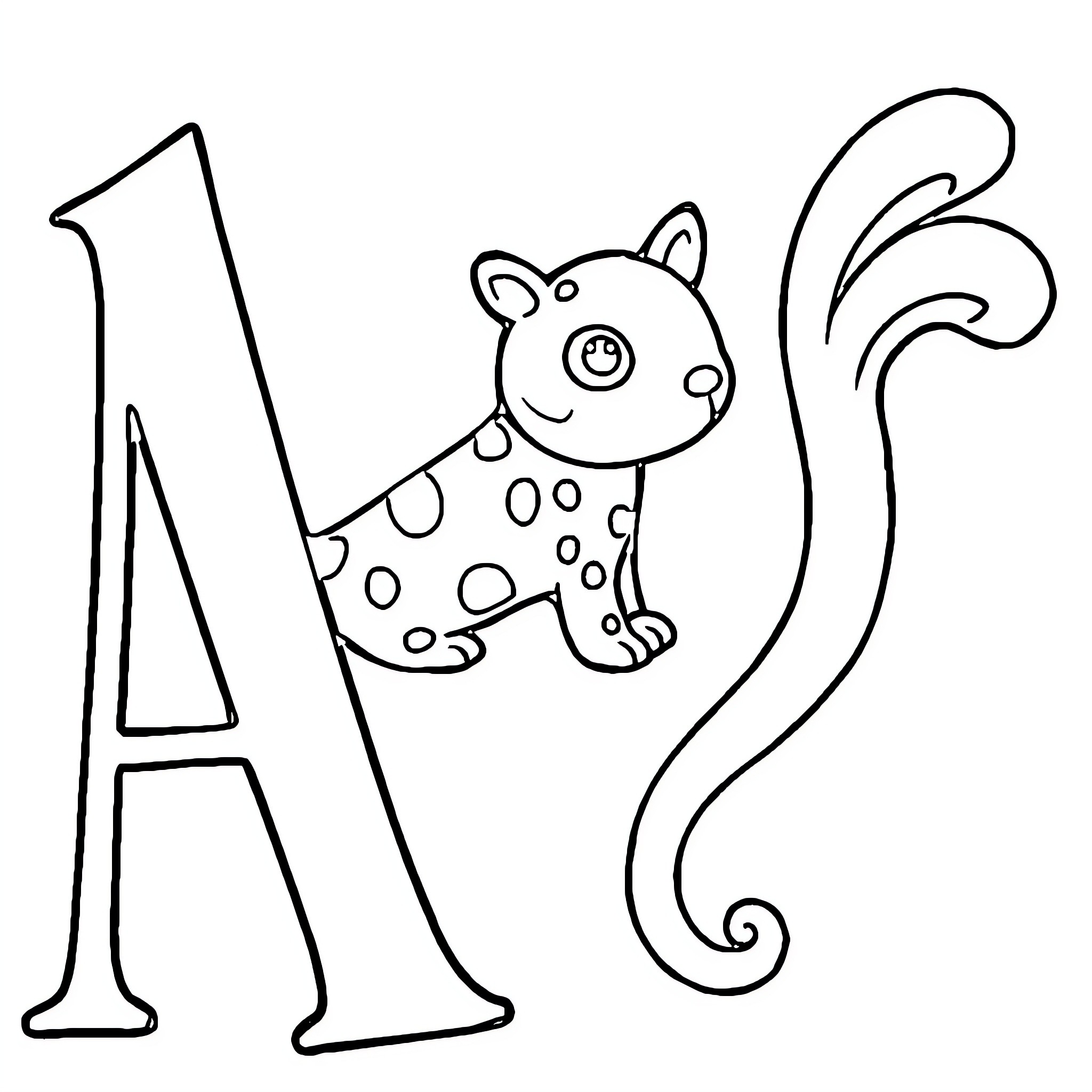 Animal with letter A Coloring Page (free black-and-white line drawing printable PDF for all, from beginners to advanced learners, including children, teens, adults, and seniors)