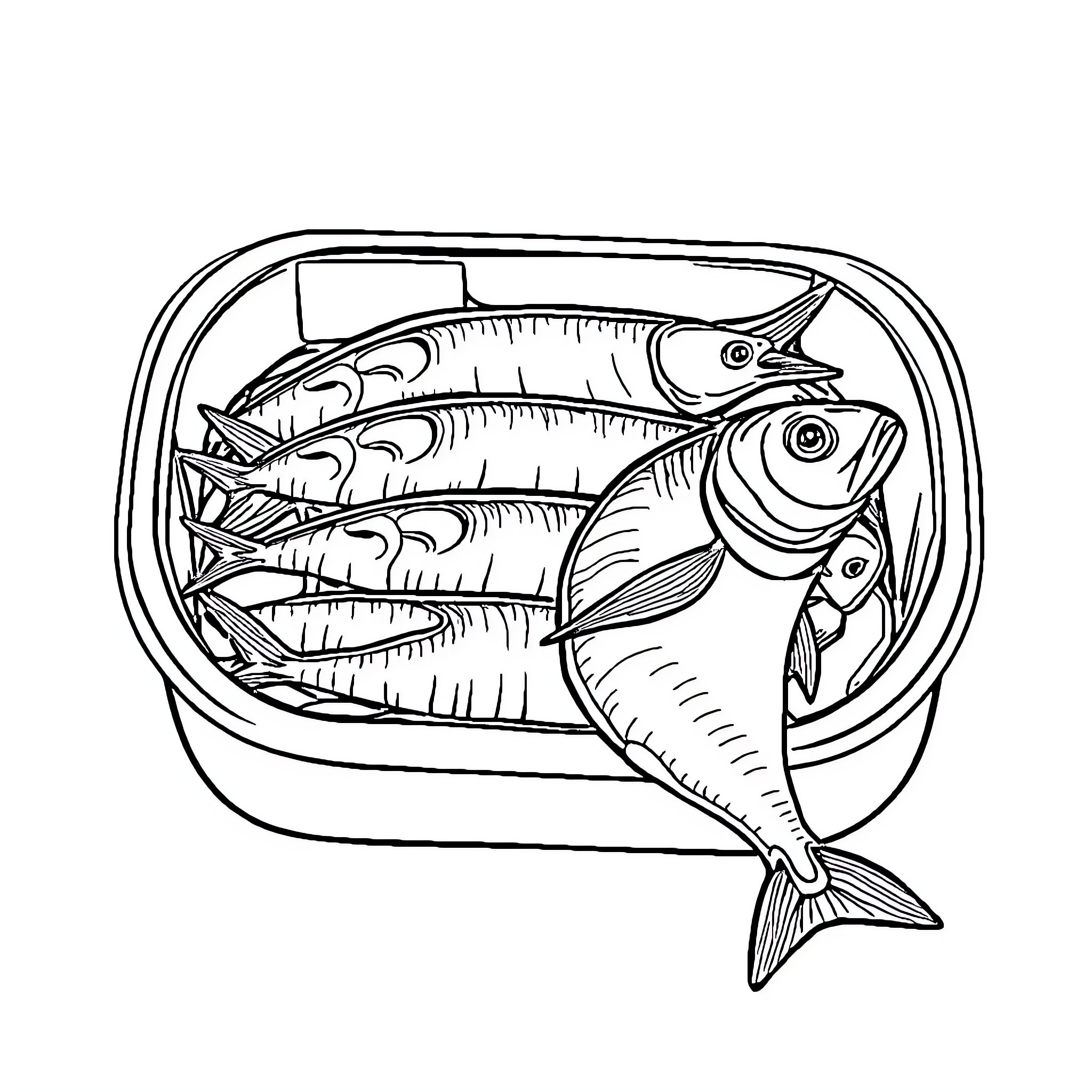 Can Fish Swim Freely in the Can Coloring Page (free black-and-white line drawing printable PDF for all, from beginners to advanced learners, including children, teens, adults, and seniors)