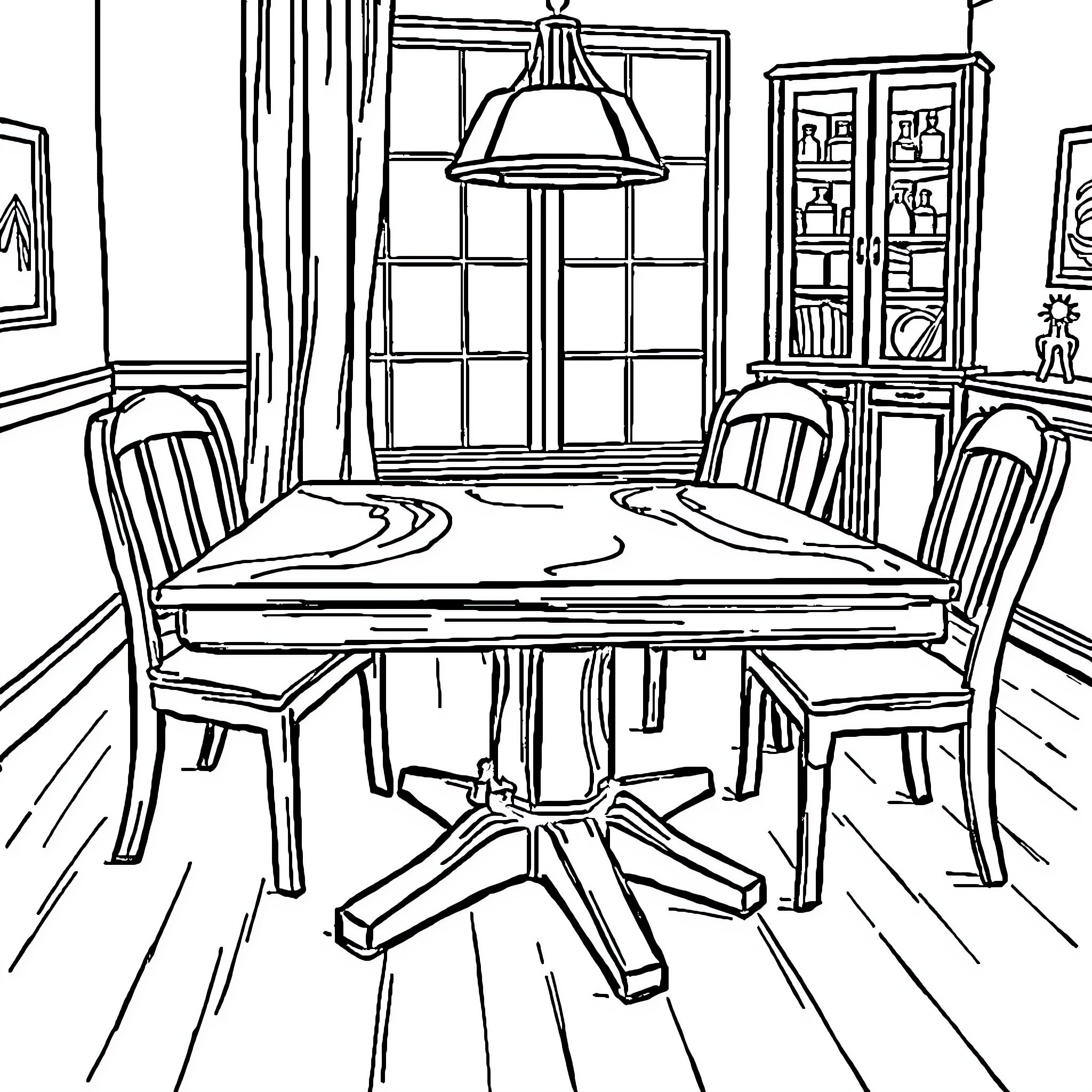 Table set for a formal dinner in a cozy home Coloring Page (free black-and-white line drawing printable PDF for all, from beginners to advanced learners, including children, teens, adults, and seniors)