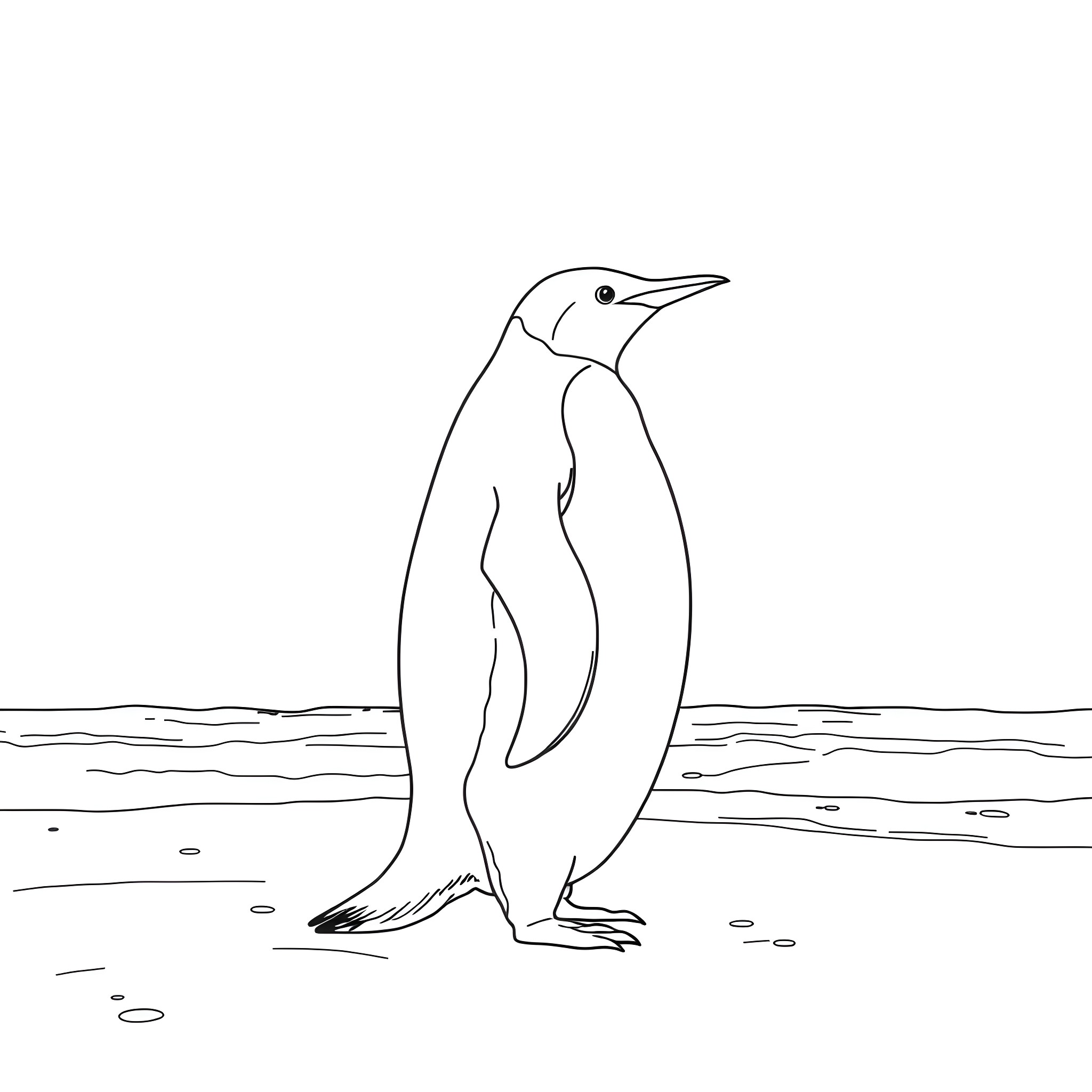 Penguin standing on the ice Coloring Page (free black-and-white line drawing printable PDF for all, from beginners to advanced learners, including children, teens, adults, and seniors)