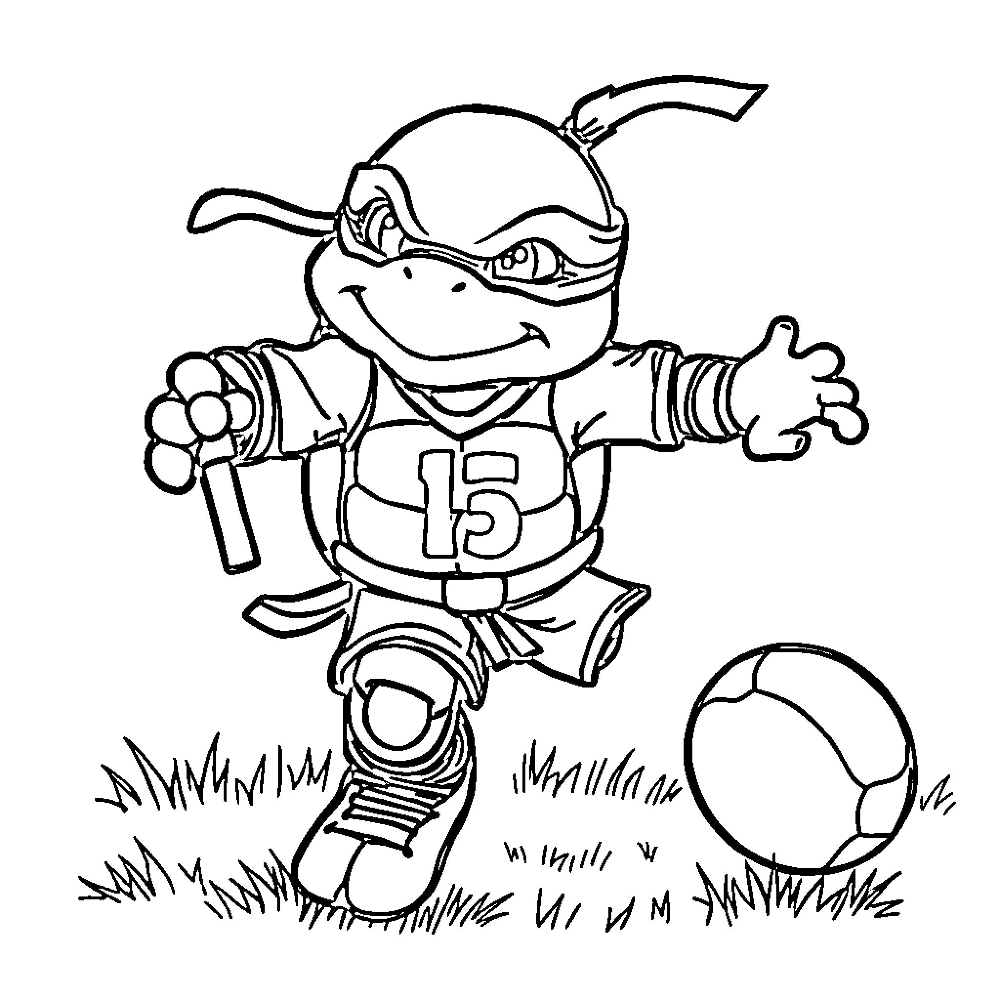 Ninja Turtle running with baseball bat Coloring Page (free black-and-white line drawing printable PDF for all, from beginners to advanced learners, including children, teens, adults, and seniors)