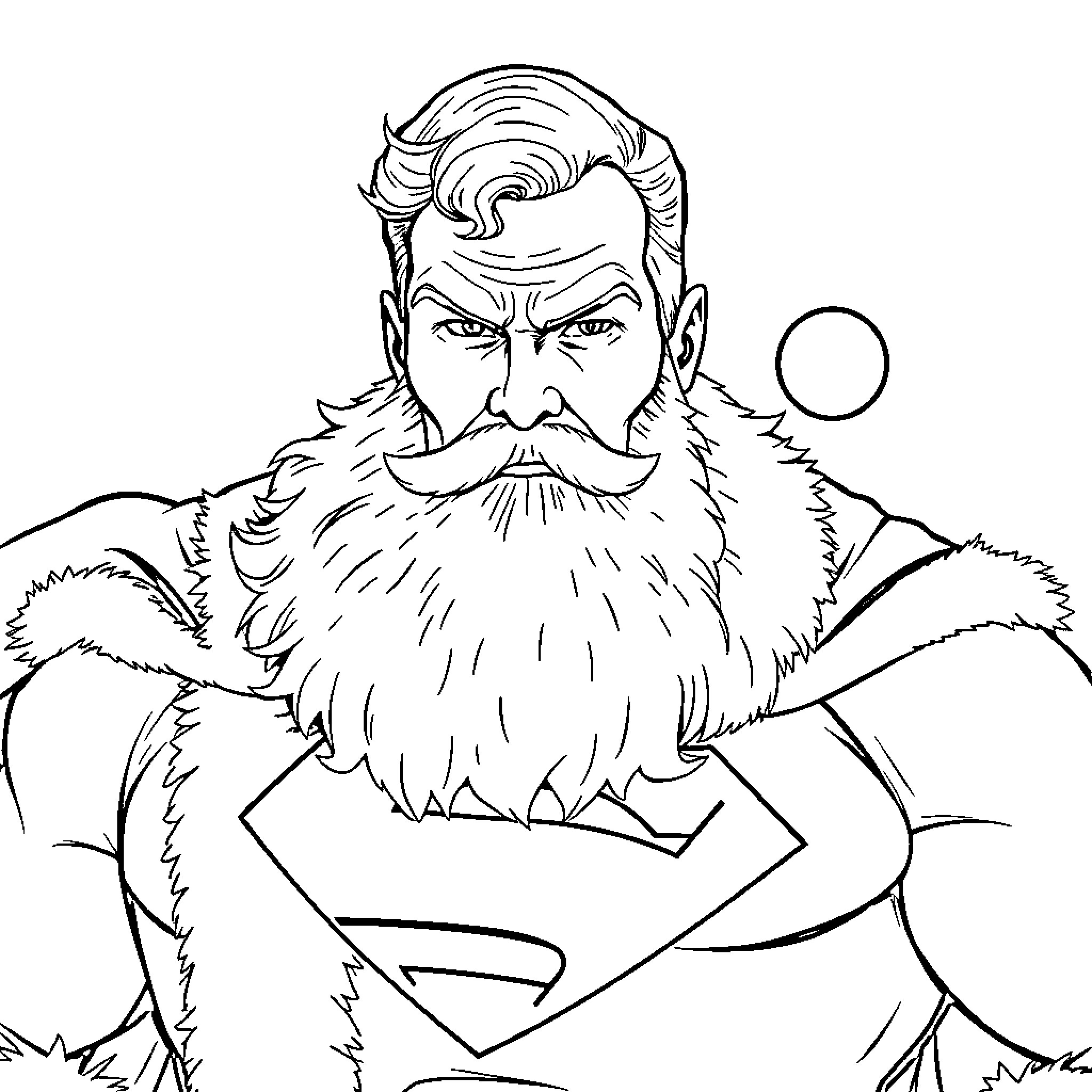 Superman with Flowing Hair and Furious Expression Coloring Page (free black-and-white line drawing printable PDF for all, from beginners to advanced learners, including children, teens, adults, and seniors)