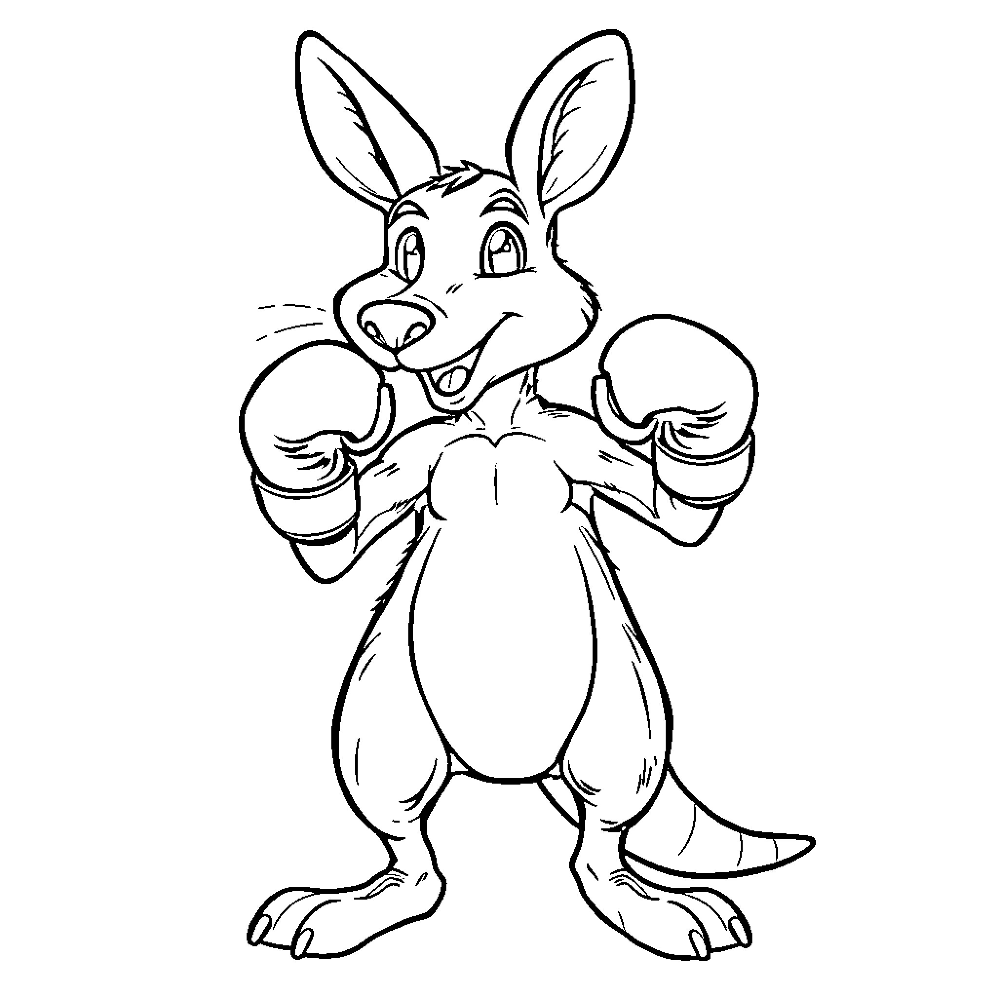 Kangaroo boxer posing in fighting stance Coloring Page (free black-and-white line drawing printable PDF for all, from beginners to advanced learners, including children, teens, adults, and seniors)