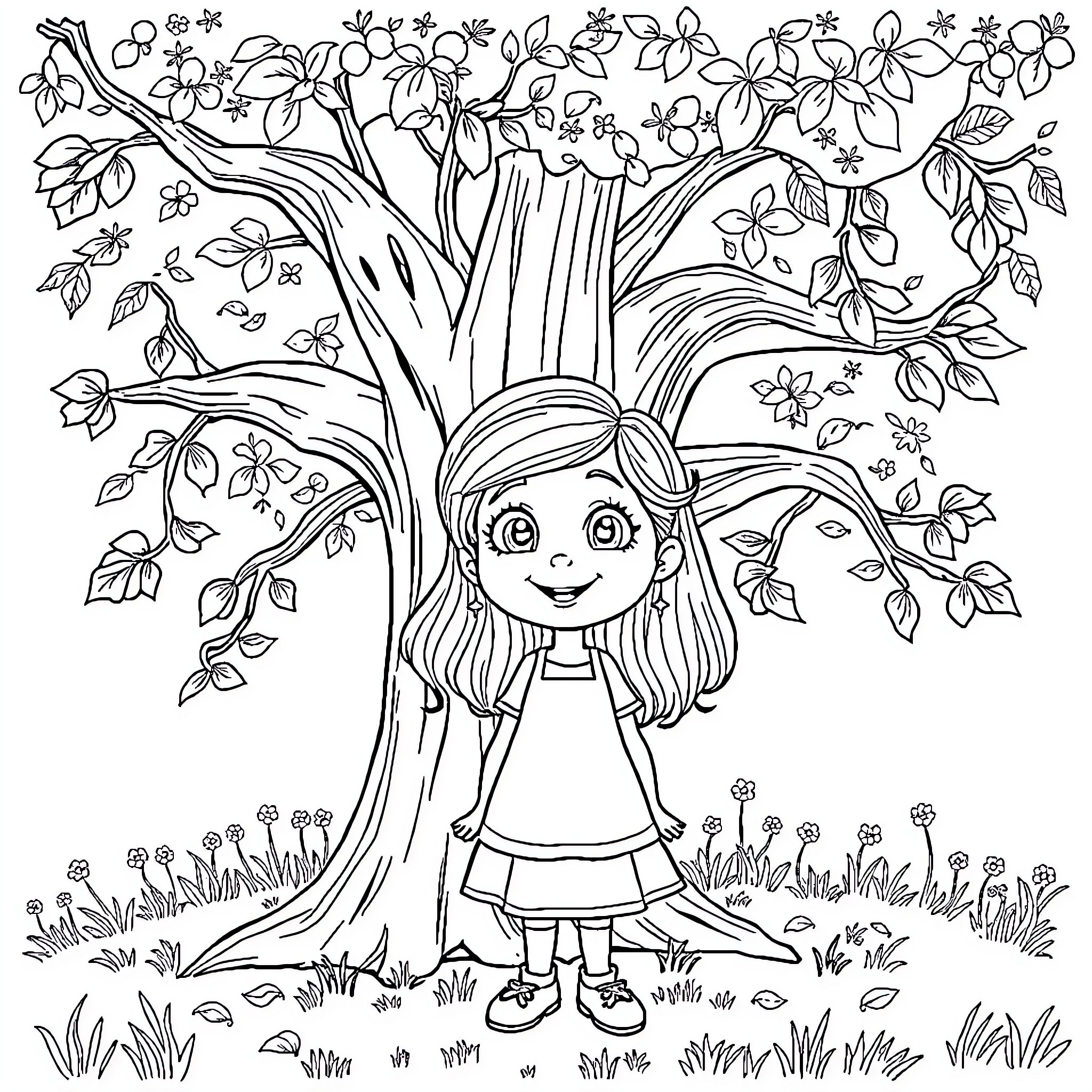 Aubrey's Enchanting Forest Adventure Coloring Page (free black-and-white line drawing printable PDF for all, from beginners to advanced learners, including children, teens, adults, and seniors)