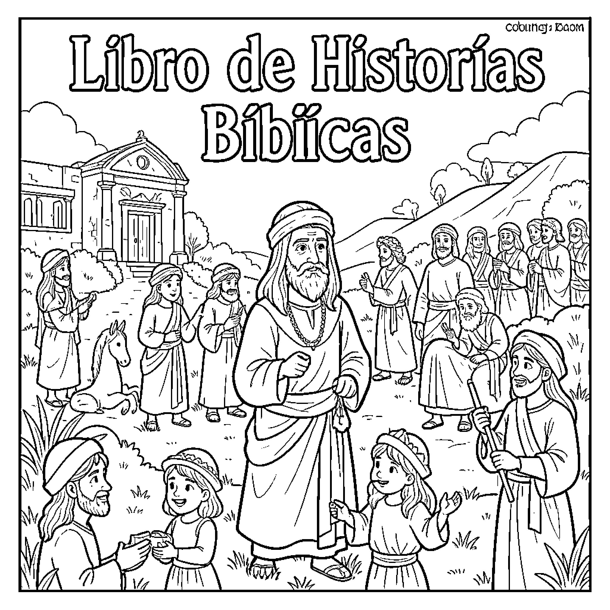 Joseph teaching the people from the Bible Coloring Page (free black-and-white line drawing printable PDF for all, from beginners to advanced learners, including children, teens, adults, and seniors)