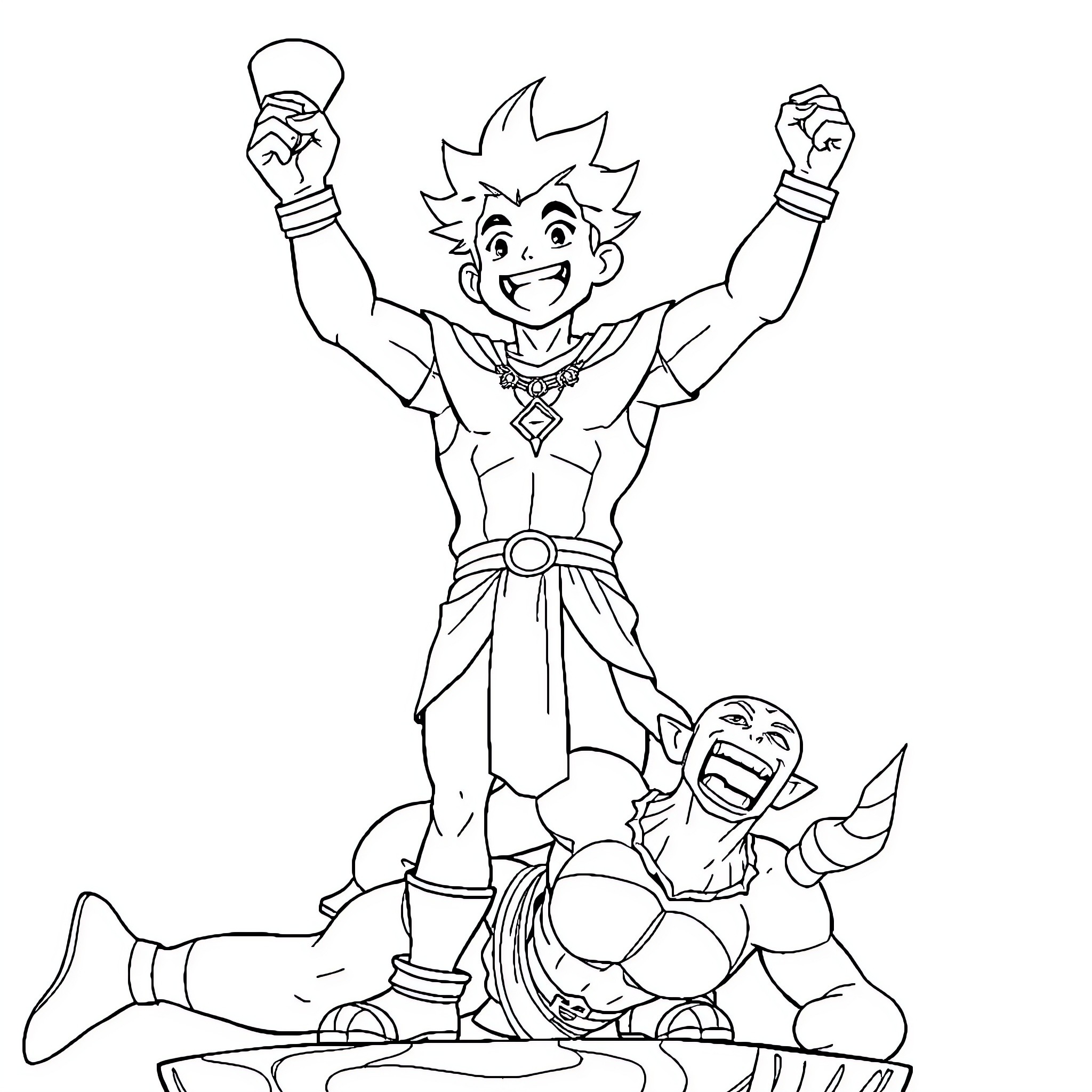 Yono's Heroic Triumph Over Adversity Coloring Page (free black-and-white line drawing printable PDF for all, from beginners to advanced learners, including children, teens, adults, and seniors)