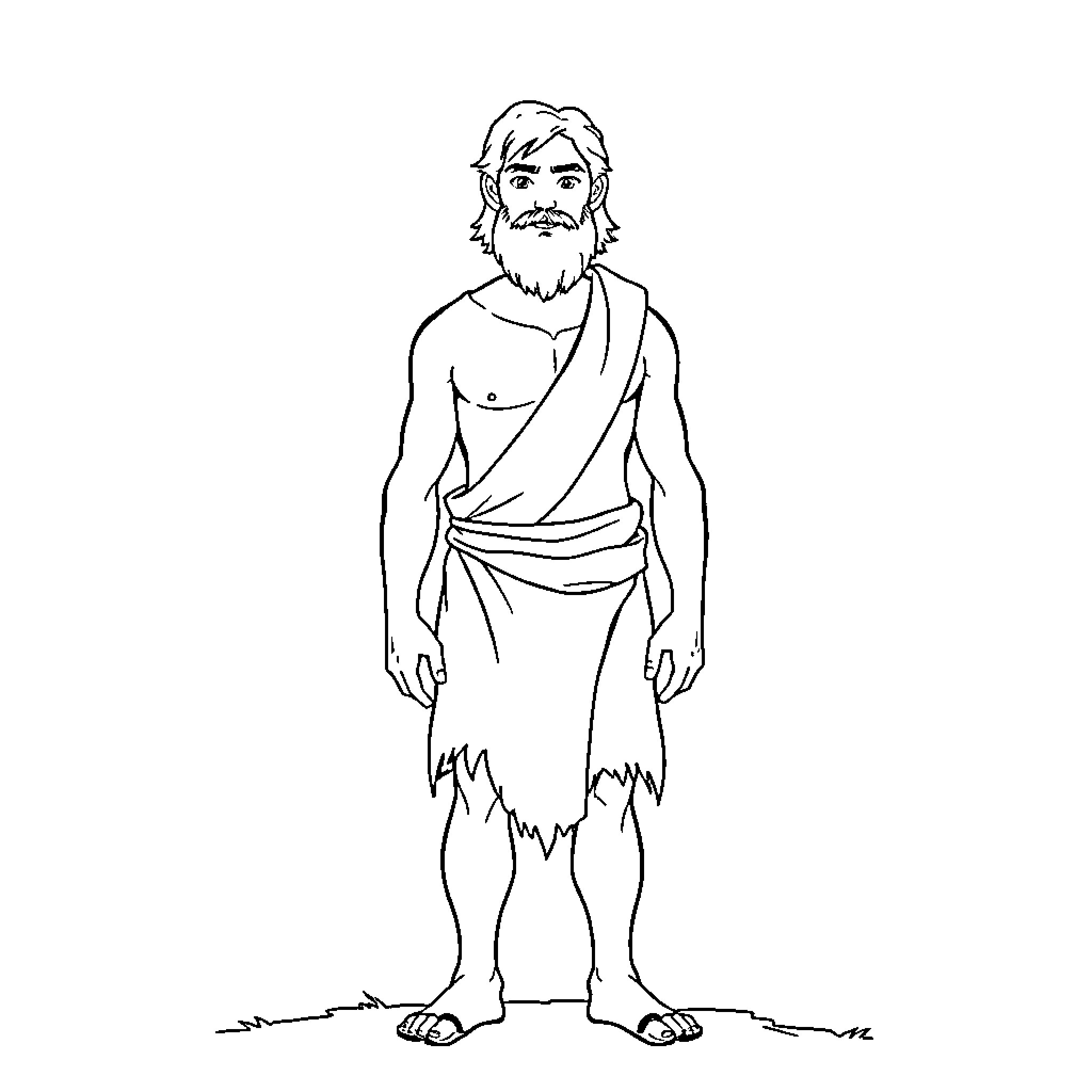 Adam, the bearded man in a toga Coloring Page (free black-and-white line drawing printable PDF for all, from beginners to advanced learners, including children, teens, adults, and seniors)