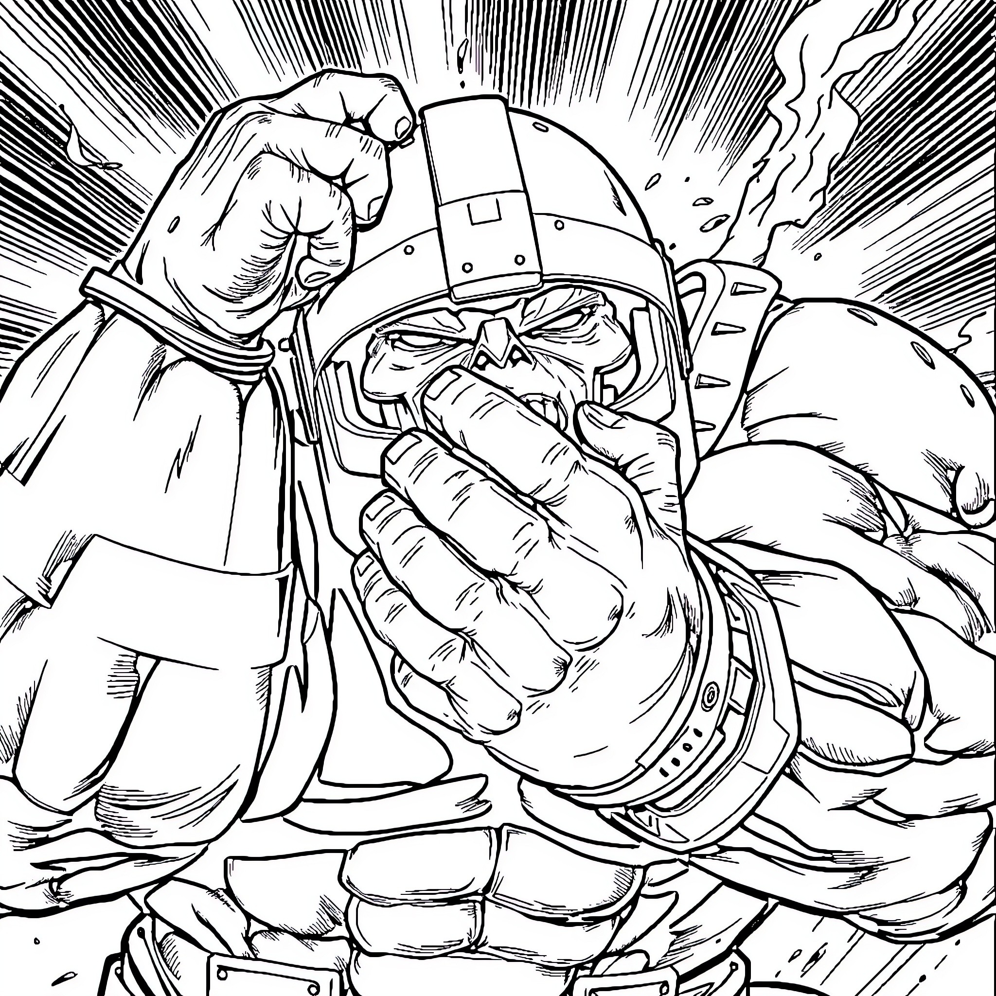 Colossus of Destruction Coloring Page (free black-and-white line drawing printable PDF for all, from beginners to advanced learners, including children, teens, adults, and seniors)