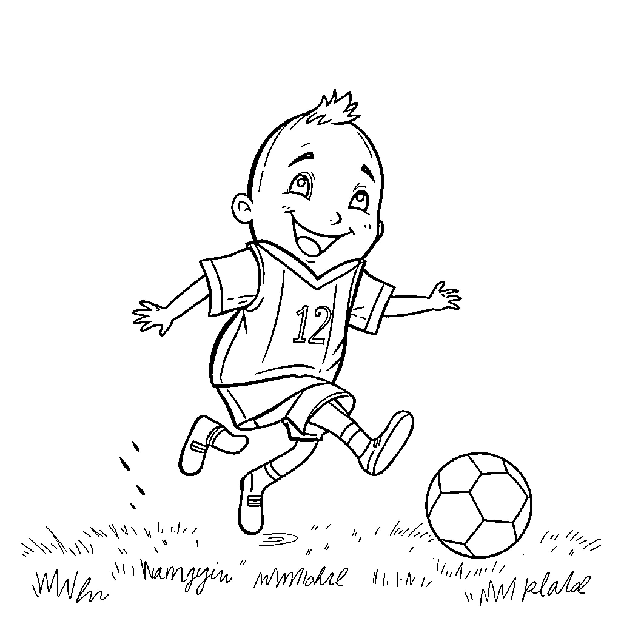 Peanut playing joyfully with soccer ball Coloring Page (free black-and-white line drawing printable PDF for all, from beginners to advanced learners, including children, teens, adults, and seniors)