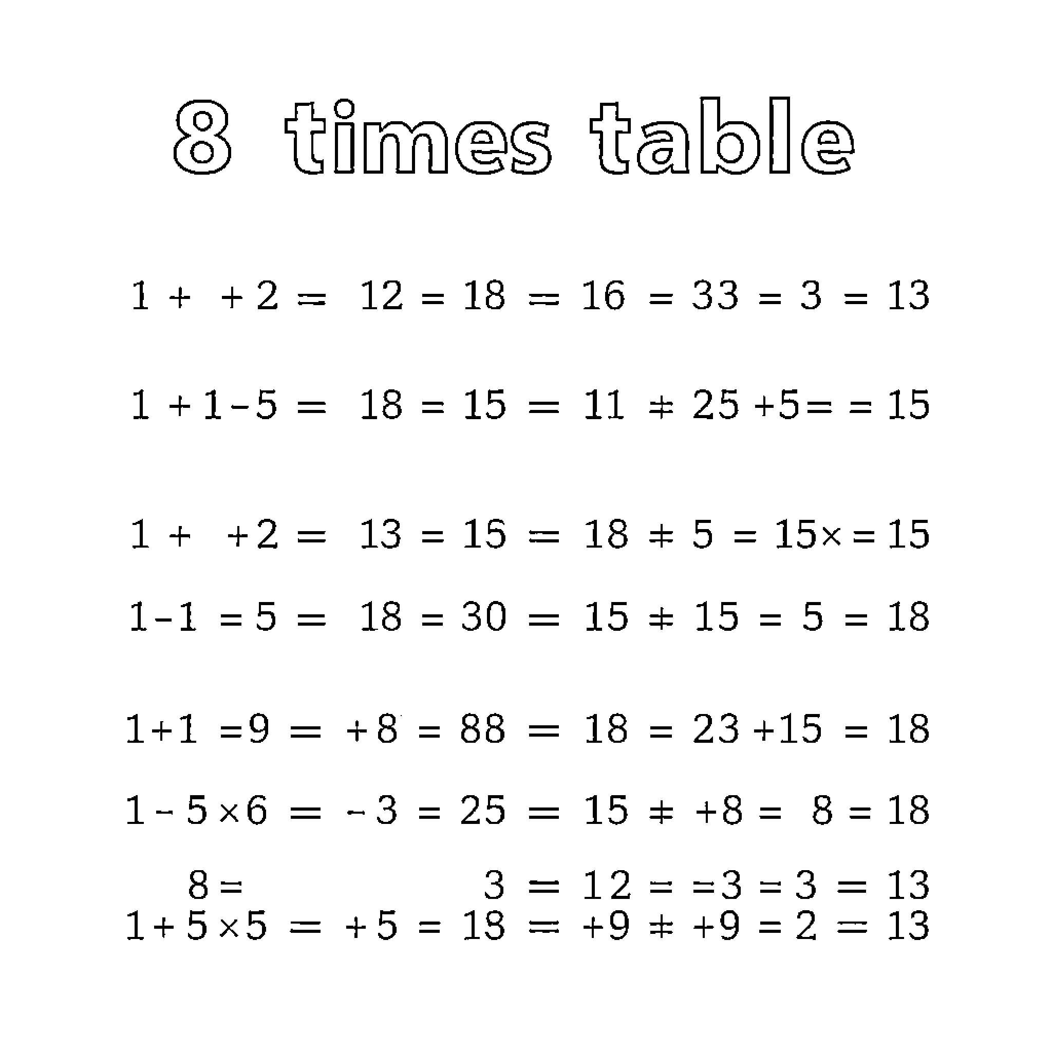 Multiplication Equations and Mathematical Operations Coloring Page (free black-and-white line drawing printable PDF for all, from beginners to advanced learners, including children, teens, adults, and seniors)