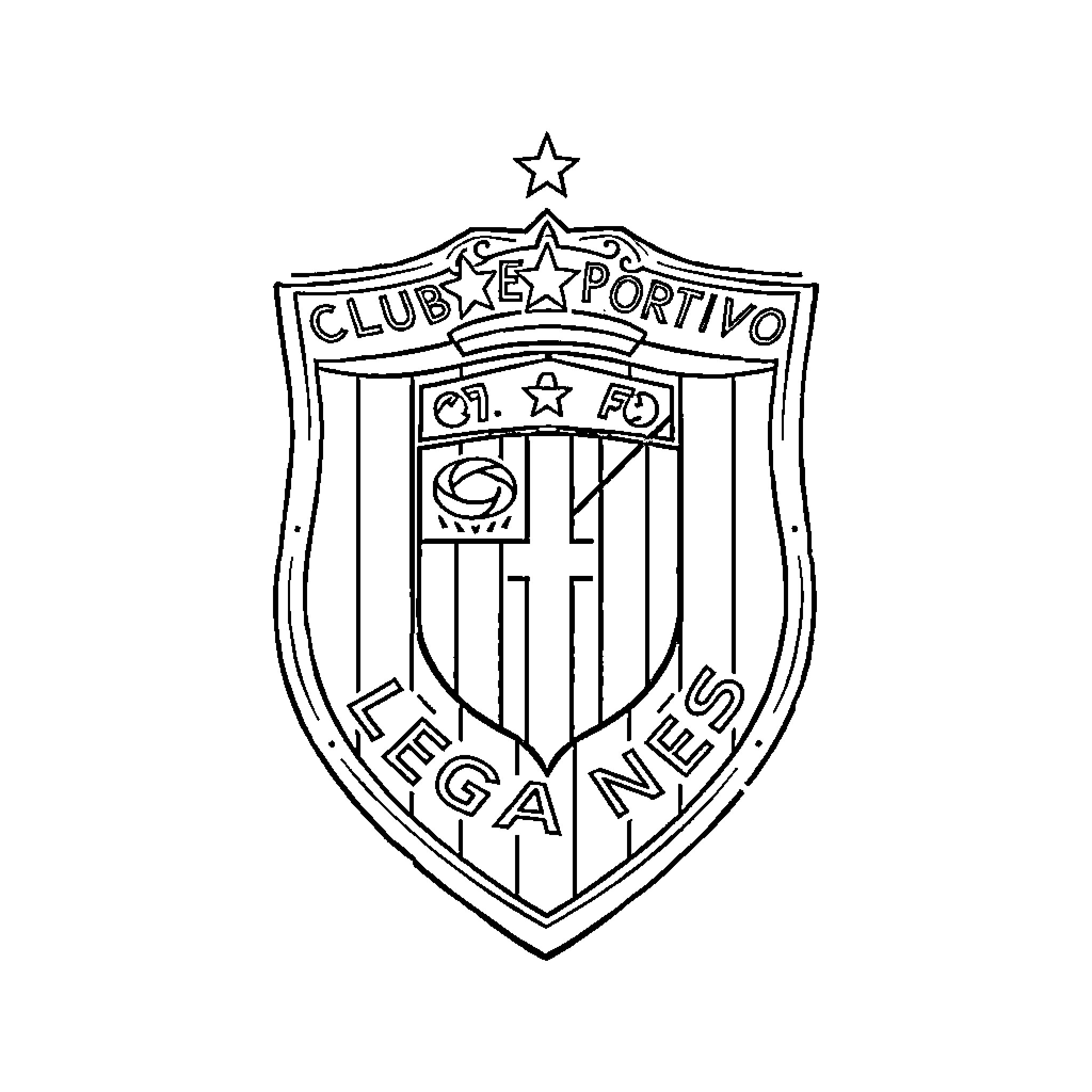 Club Deportivo Leganes sports team crest Coloring Page (free black-and-white line drawing printable PDF for all, from beginners to advanced learners, including children, teens, adults, and seniors)