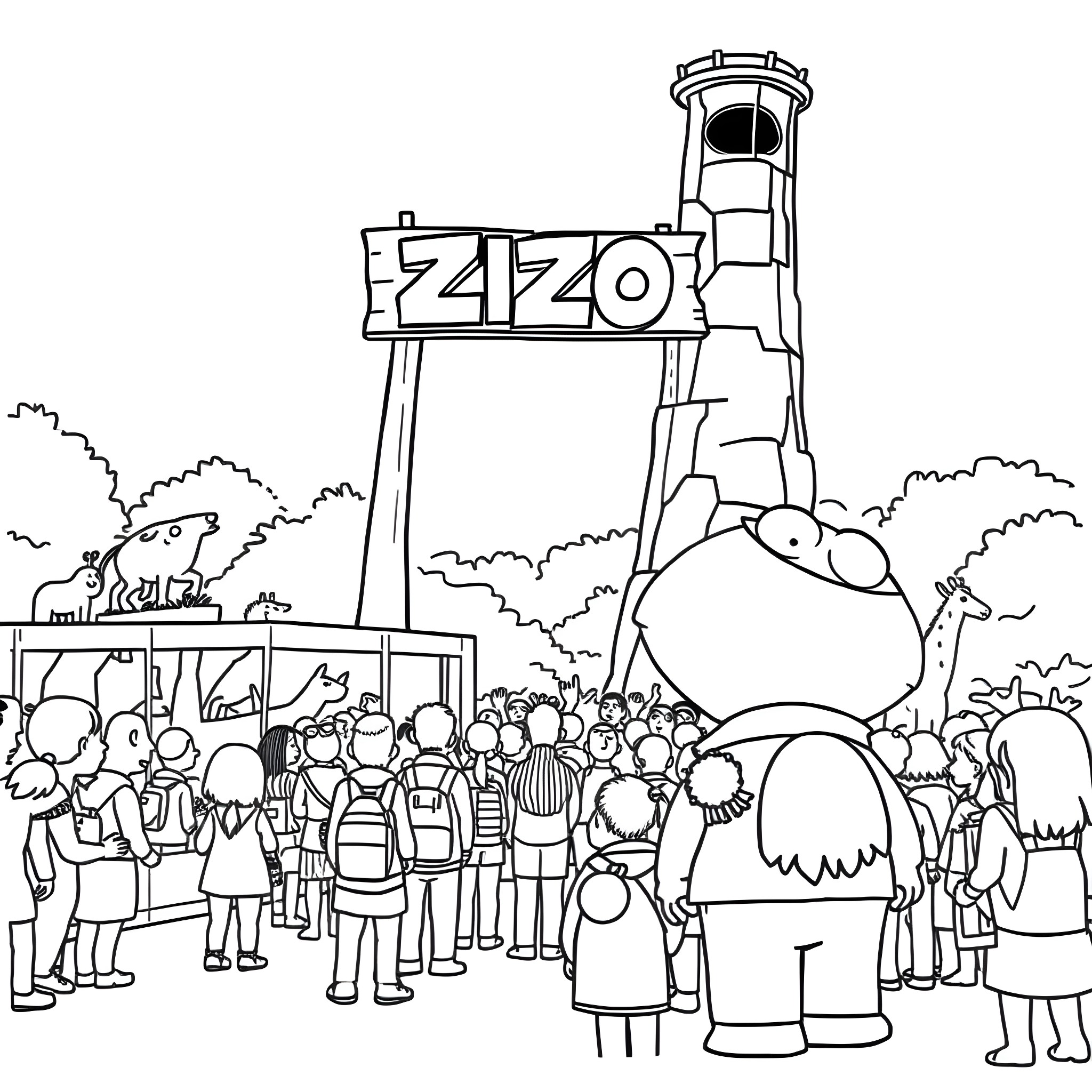 Stewie Griffin at the Zizo Amusement Park Coloring Page (free black-and-white line drawing printable PDF for all, from beginners to advanced learners, including children, teens, adults, and seniors)