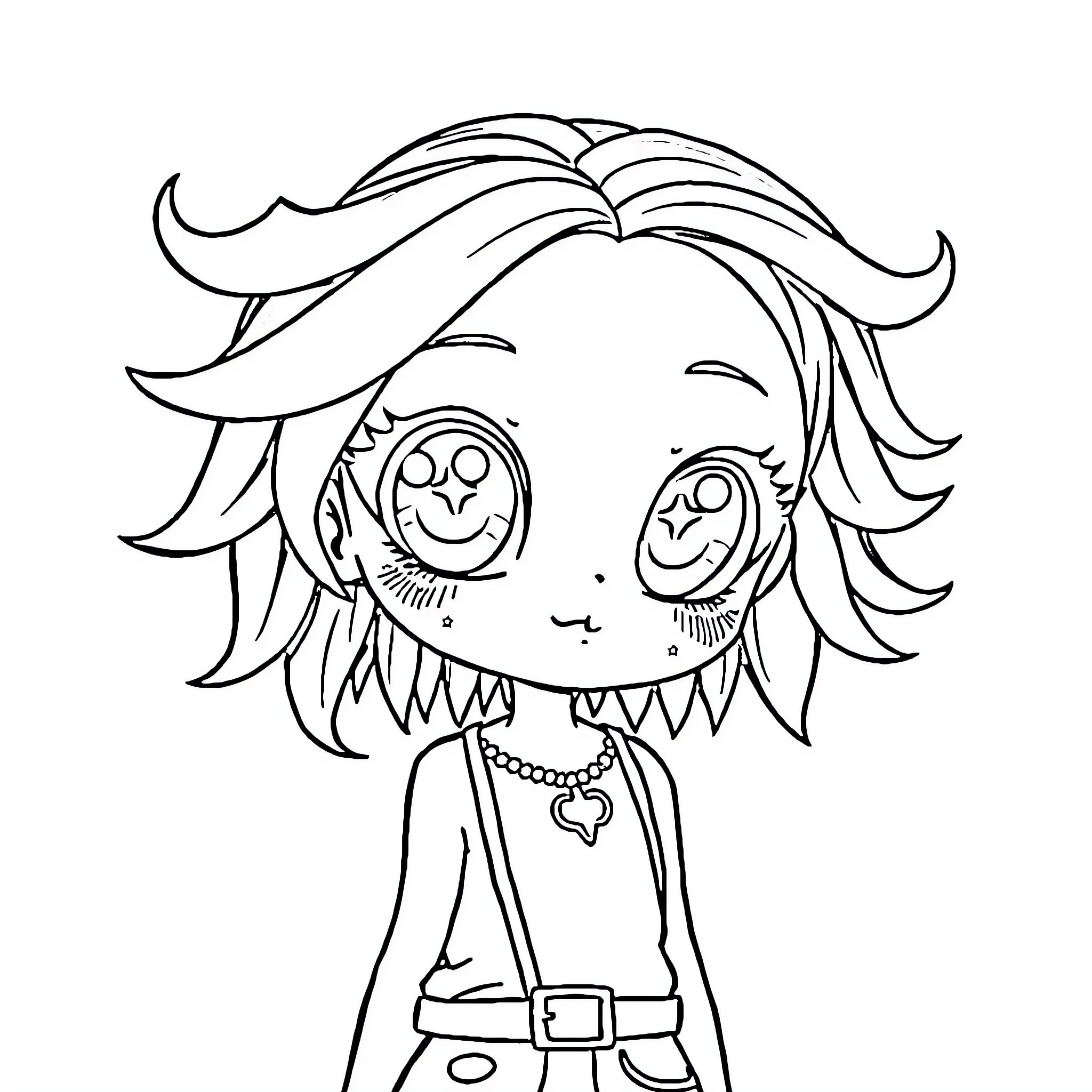 Anime Girl with Unique Facial Features Coloring Page (free black-and-white line drawing printable PDF for all, from beginners to advanced learners, including children, teens, adults, and seniors)