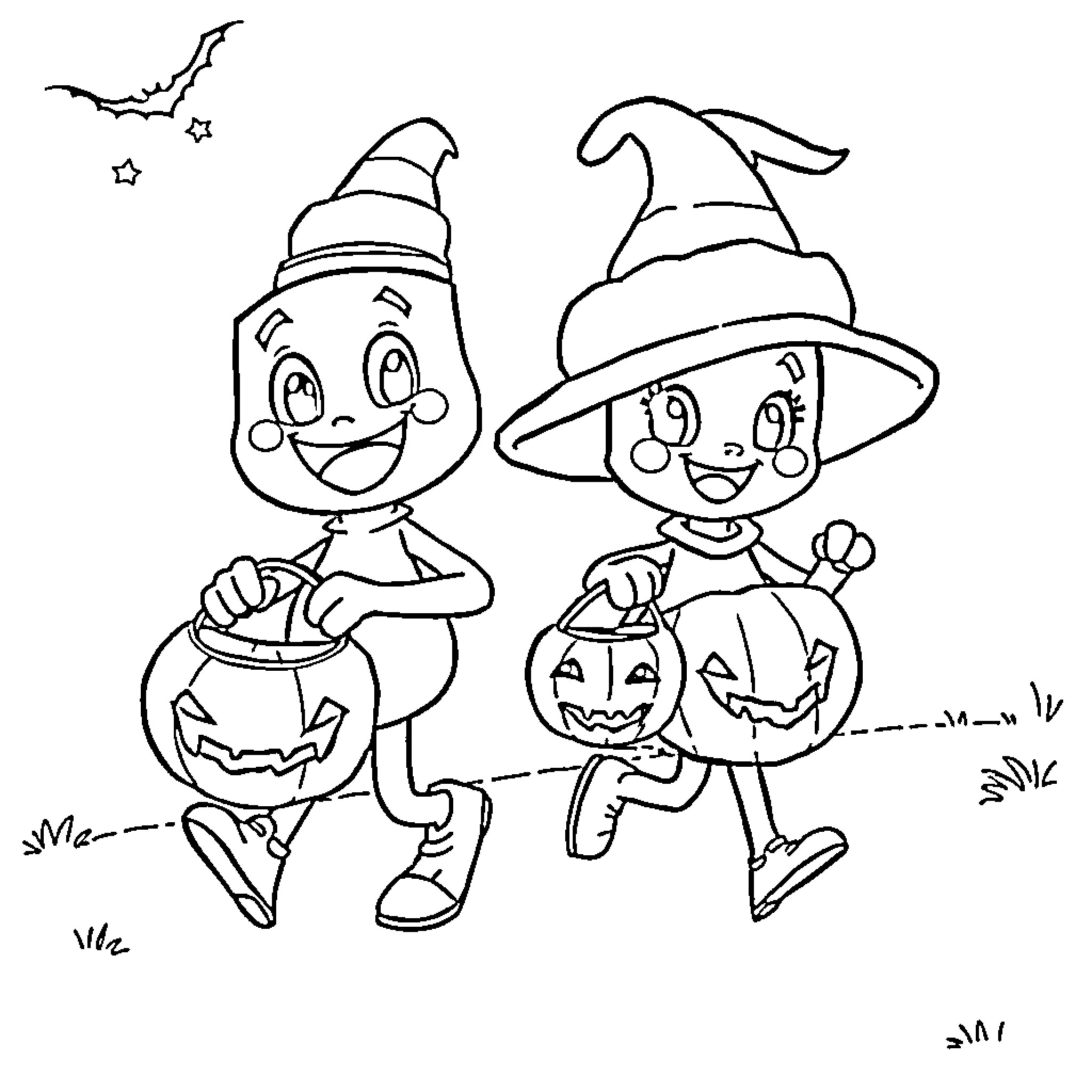 Bluey's Spooky Halloween Adventure Coloring Page (free black-and-white line drawing printable PDF for all, from beginners to advanced learners, including children, teens, adults, and seniors)