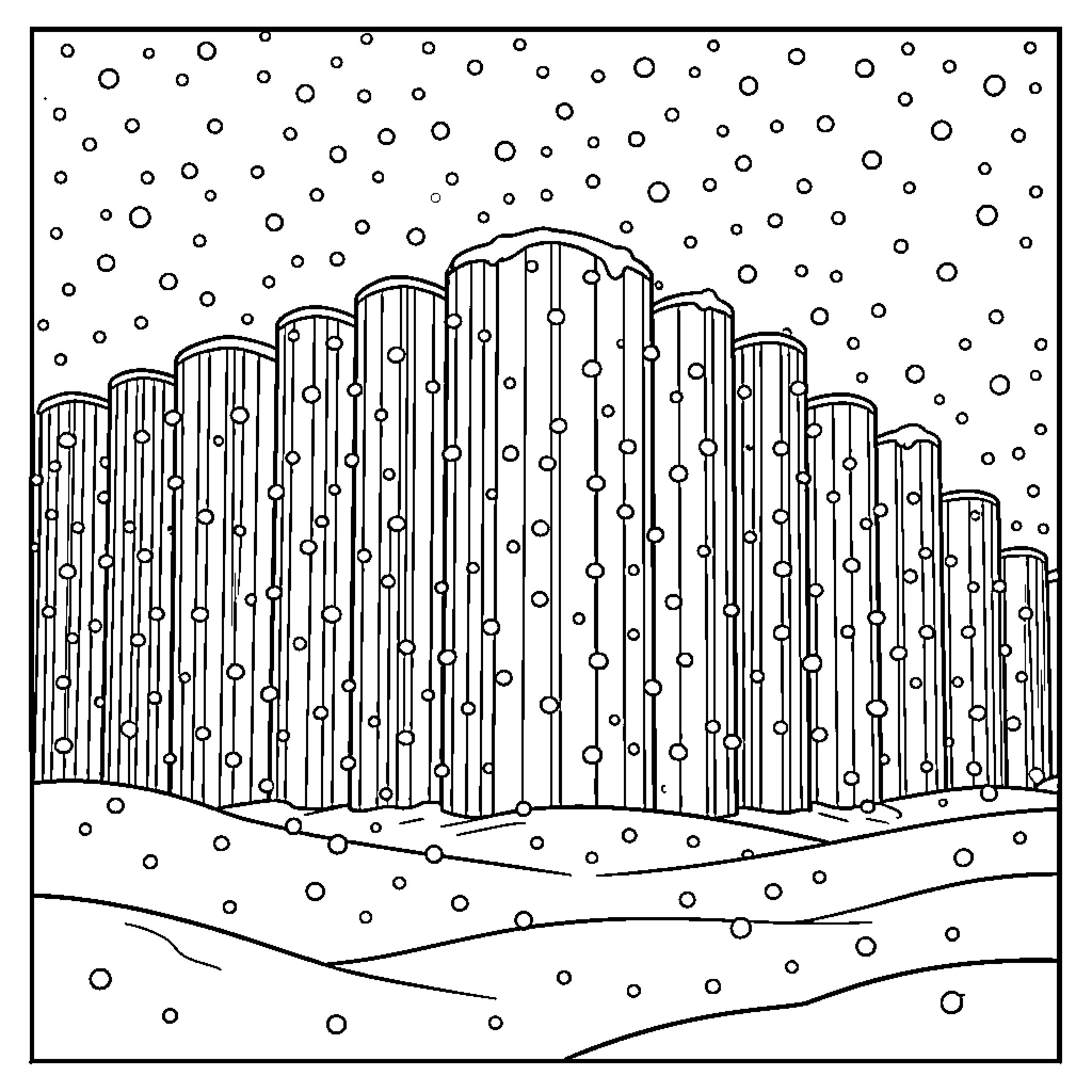 Snowflake Symphony in the Winter Wonderland Coloring Page (free black-and-white line drawing printable PDF for all, from beginners to advanced learners, including children, teens, adults, and seniors)