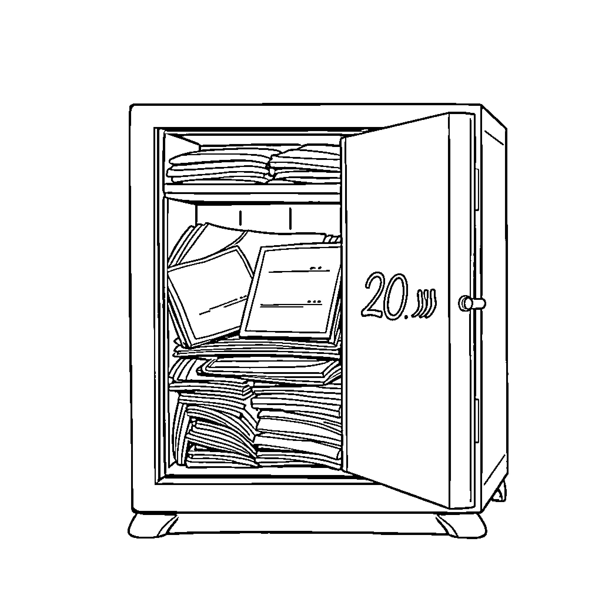 Armoire with Organized Storage and Clothing Coloring Page (free black-and-white line drawing printable PDF for all, from beginners to advanced learners, including children, teens, adults, and seniors)