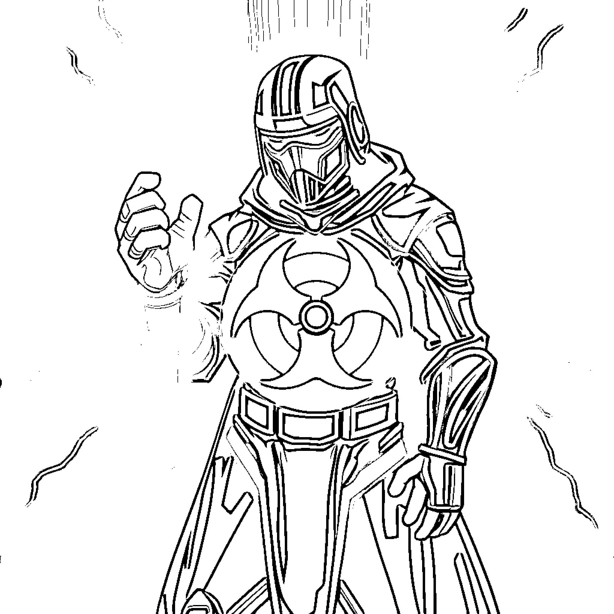 Tron-inspired Futuristic Warrior in Action Coloring Page (free black-and-white line drawing printable PDF for all, from beginners to advanced learners, including children, teens, adults, and seniors)