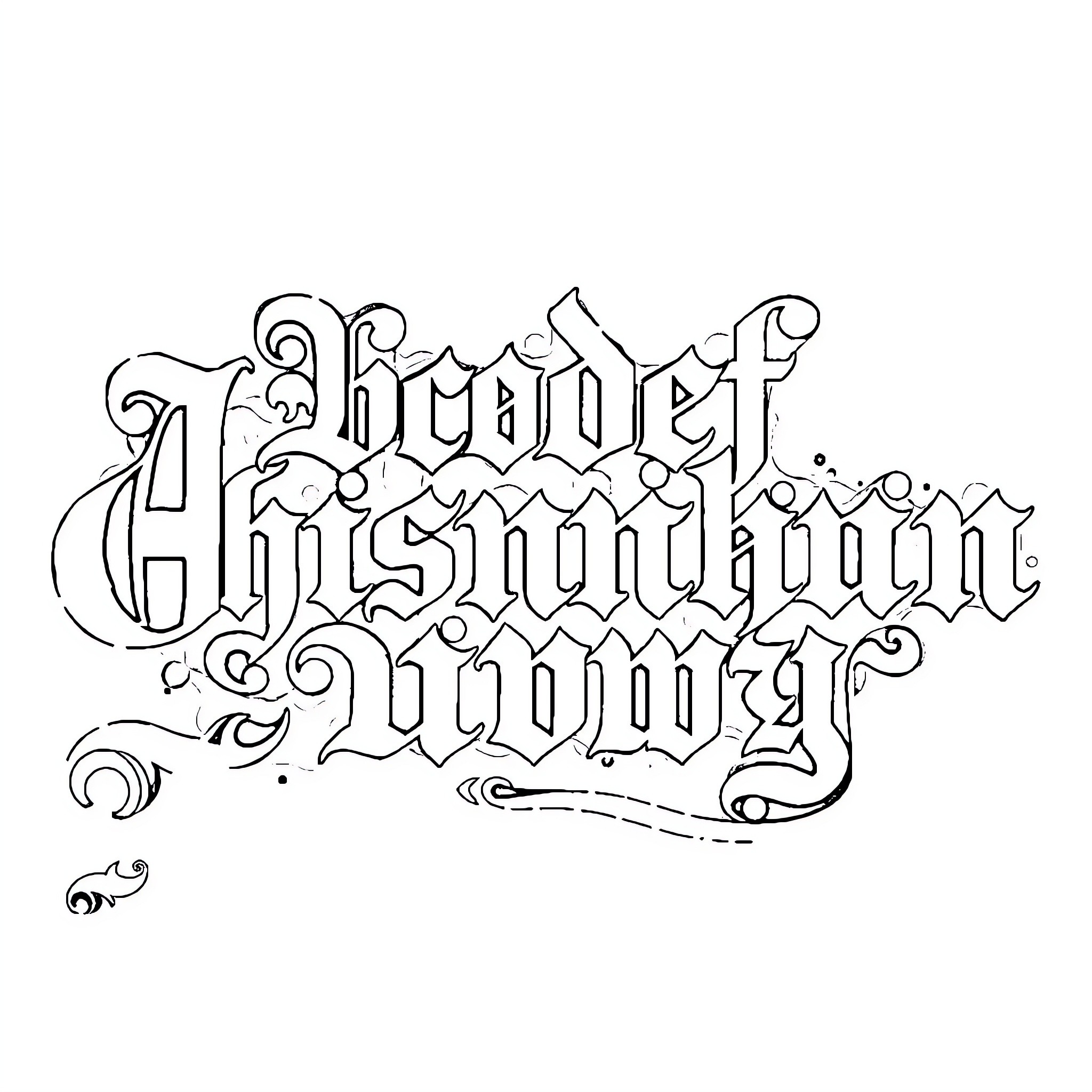 Alphabet of Medieval Calligraphy Coloring Page (free black-and-white line drawing printable PDF for all, from beginners to advanced learners, including children, teens, adults, and seniors)
