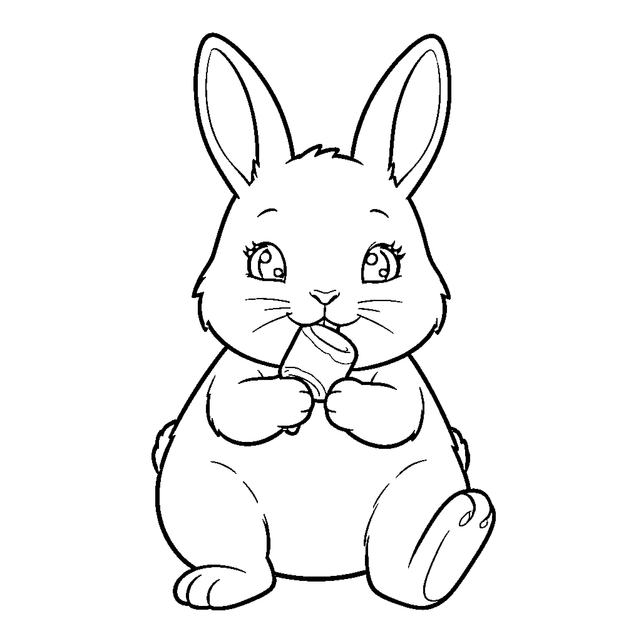 Rabbit enjoying a snack Coloring Page (free black-and-white line drawing printable PDF for all, from beginners to advanced learners, including children, teens, adults, and seniors)