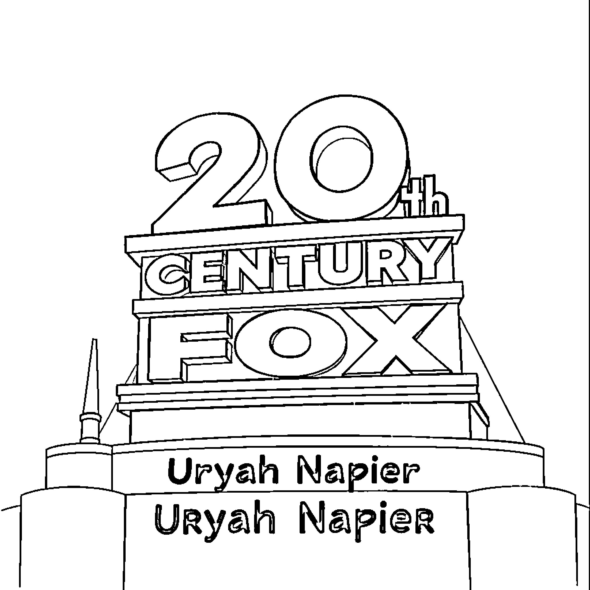 Fox logo for 20th Century media company Coloring Page (free black-and-white line drawing printable PDF for all, from beginners to advanced learners, including children, teens, adults, and seniors)