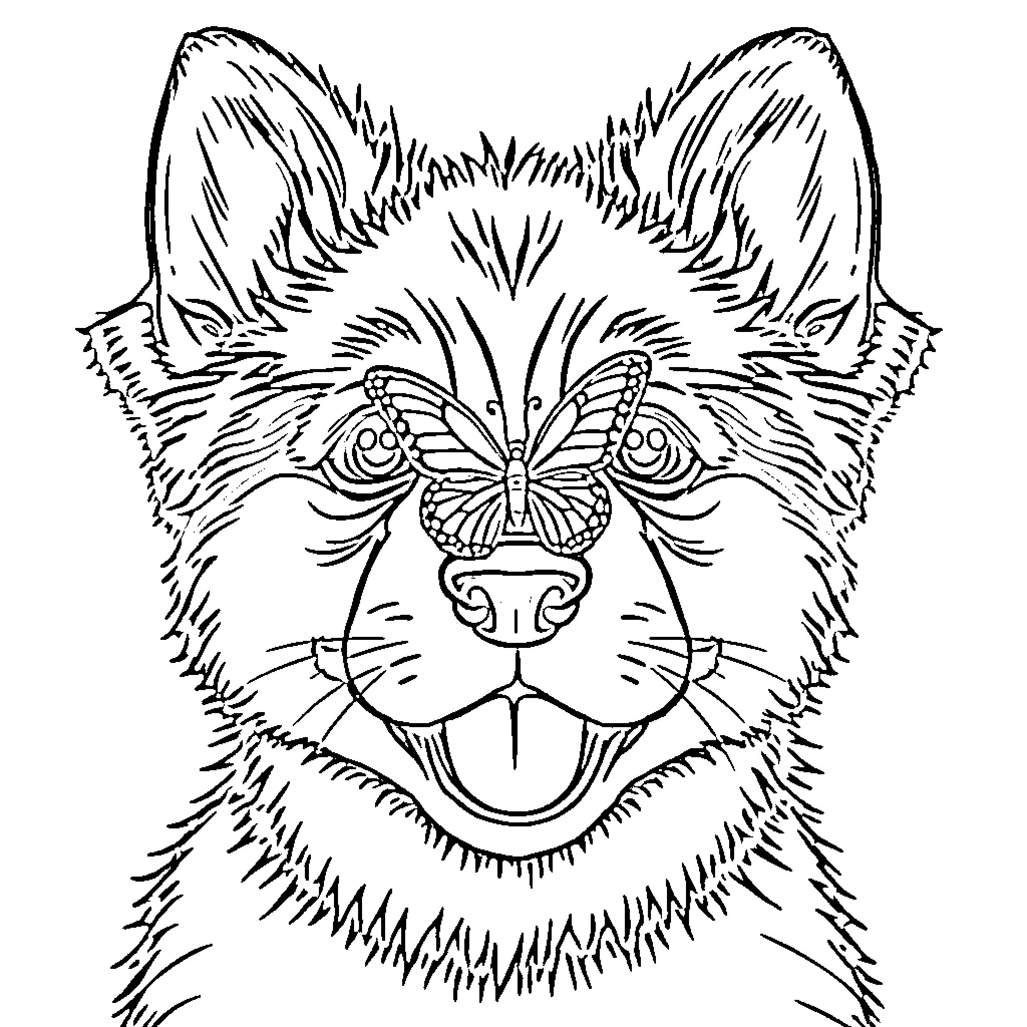 German Shepherd with Intricate Facial Features Coloring Page (free black-and-white line drawing printable PDF for all, from beginners to advanced learners, including children, teens, adults, and seniors)