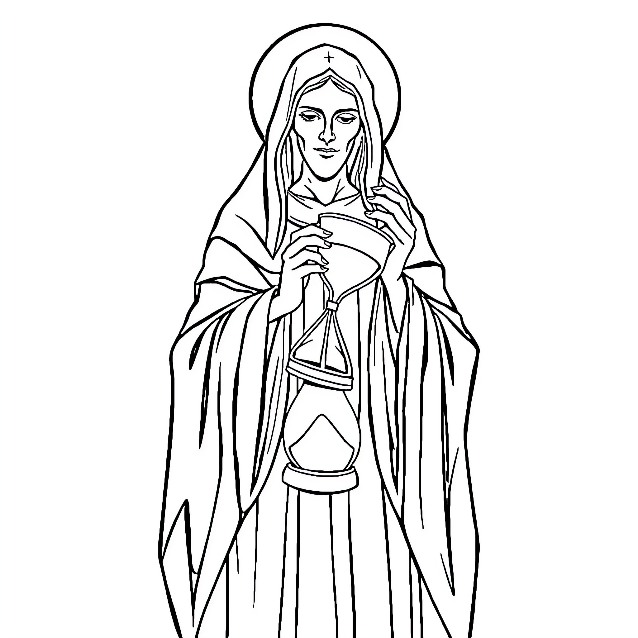 Holy Figure Holding Scales of Justice Coloring Page (free black-and-white line drawing printable PDF for all, from beginners to advanced learners, including children, teens, adults, and seniors)