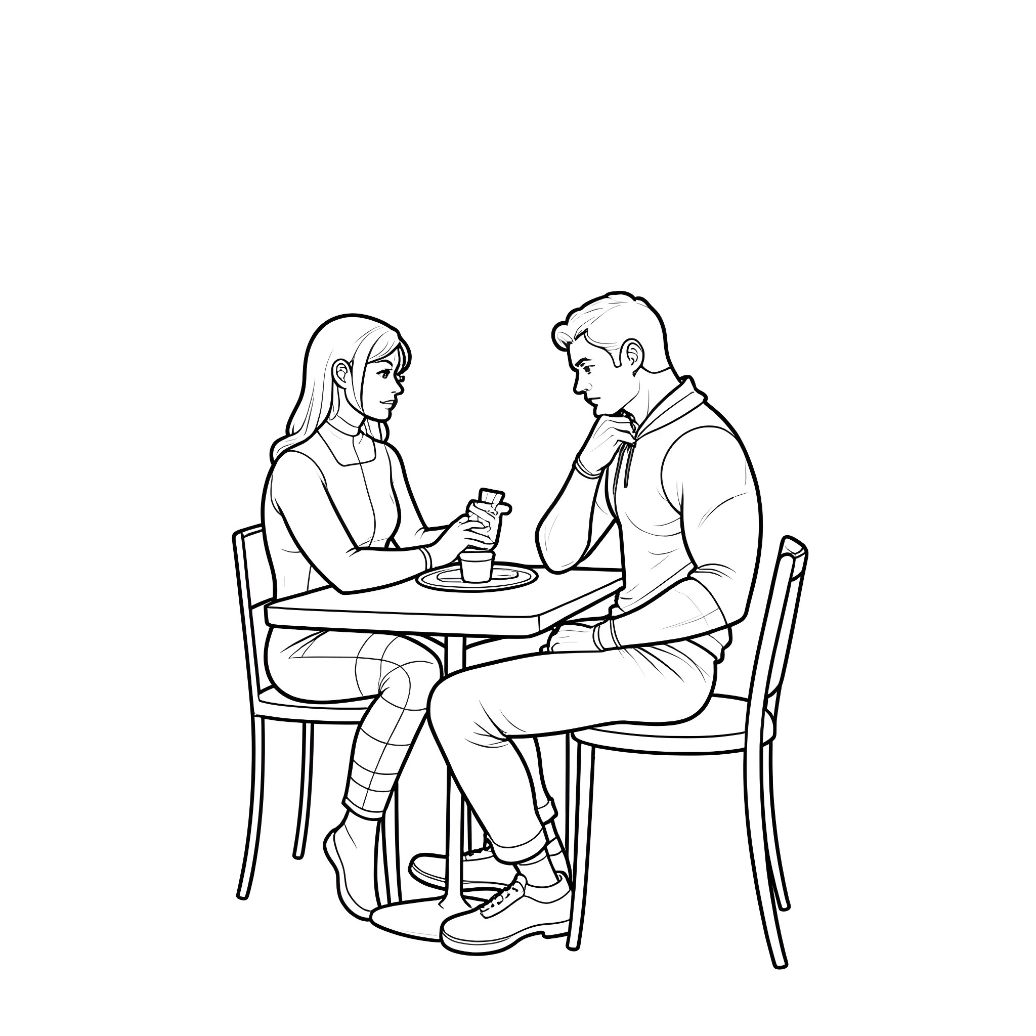 Marvel Characters Enjoying Casual Conversation Coloring Page (free black-and-white line drawing printable PDF for all, from beginners to advanced learners, including children, teens, adults, and seniors)