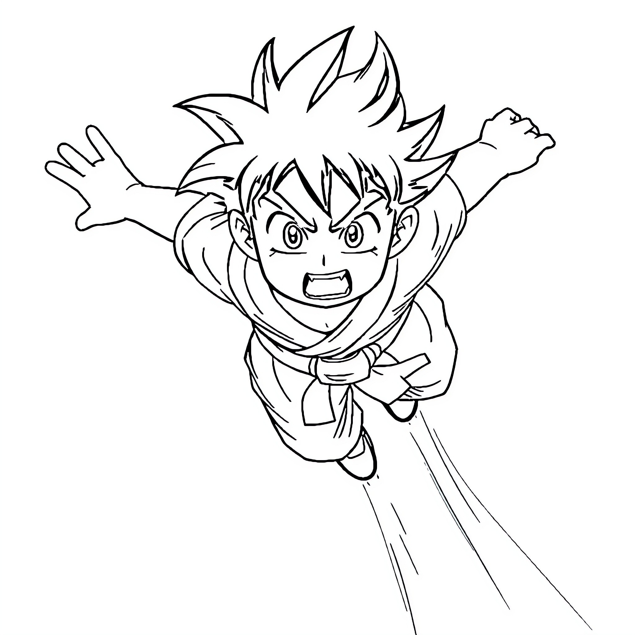 Songoku Charging Ahead with Determination Coloring Page (free black-and-white line drawing printable PDF for all, from beginners to advanced learners, including children, teens, adults, and seniors)