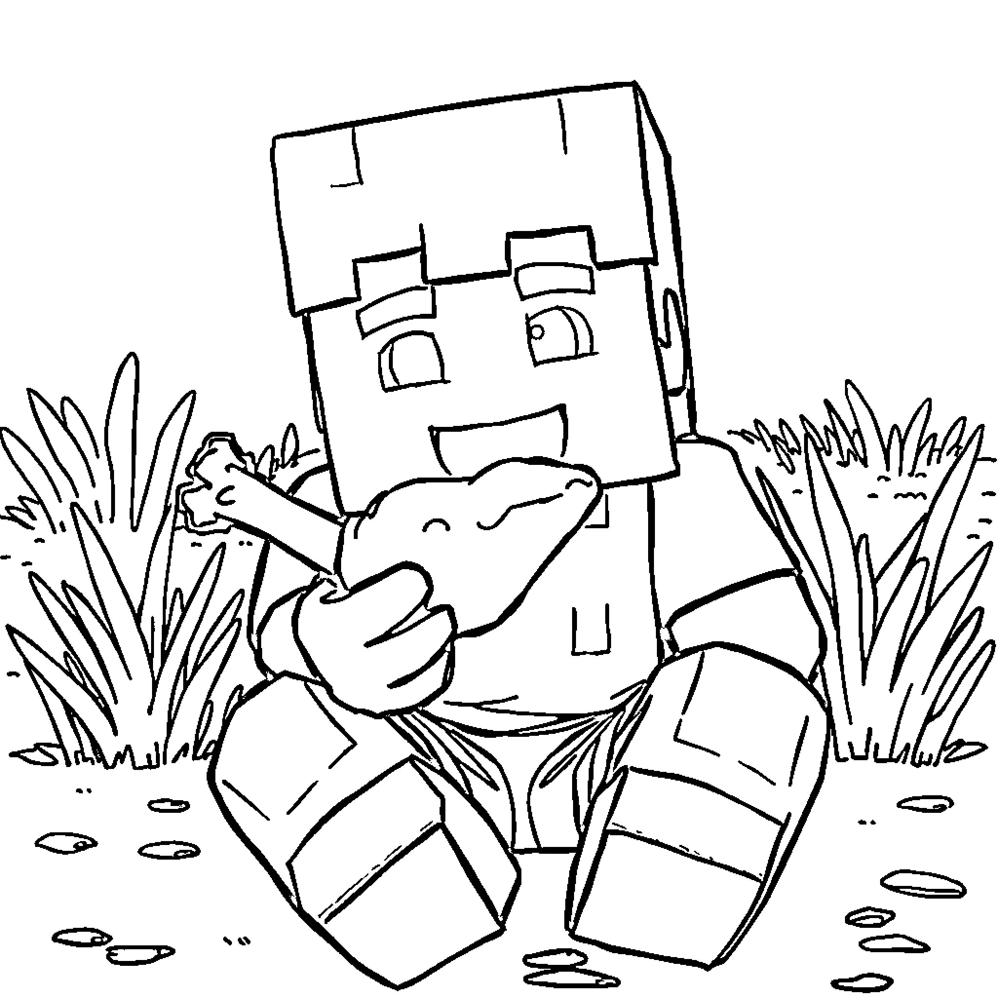 Steve enjoys a nature walk with his animal friend Coloring Page (free black-and-white line drawing printable PDF for all, from beginners to advanced learners, including children, teens, adults, and seniors)