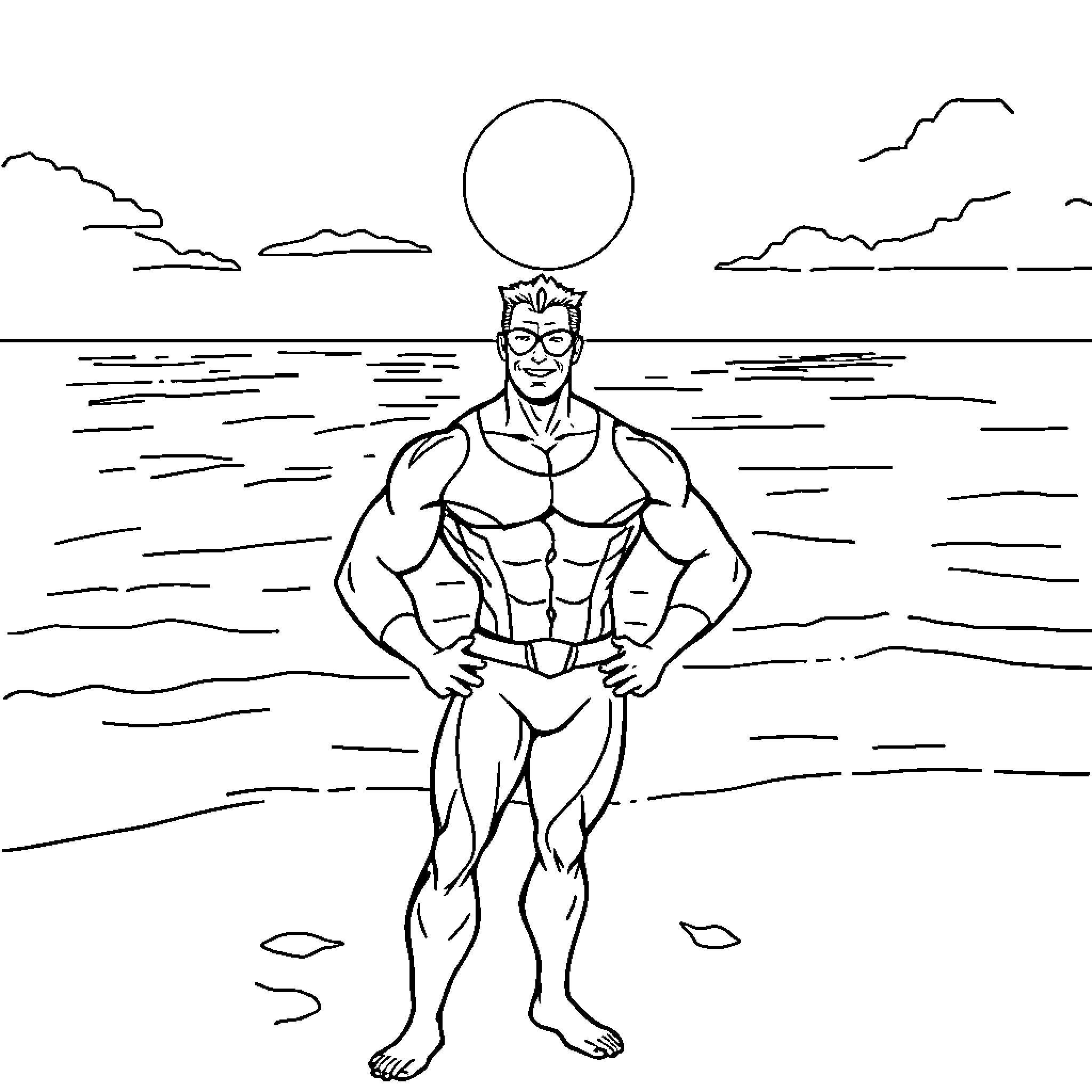 Namor the Atlantean hero in the ocean Coloring Page (free black-and-white line drawing printable PDF for all, from beginners to advanced learners, including children, teens, adults, and seniors)