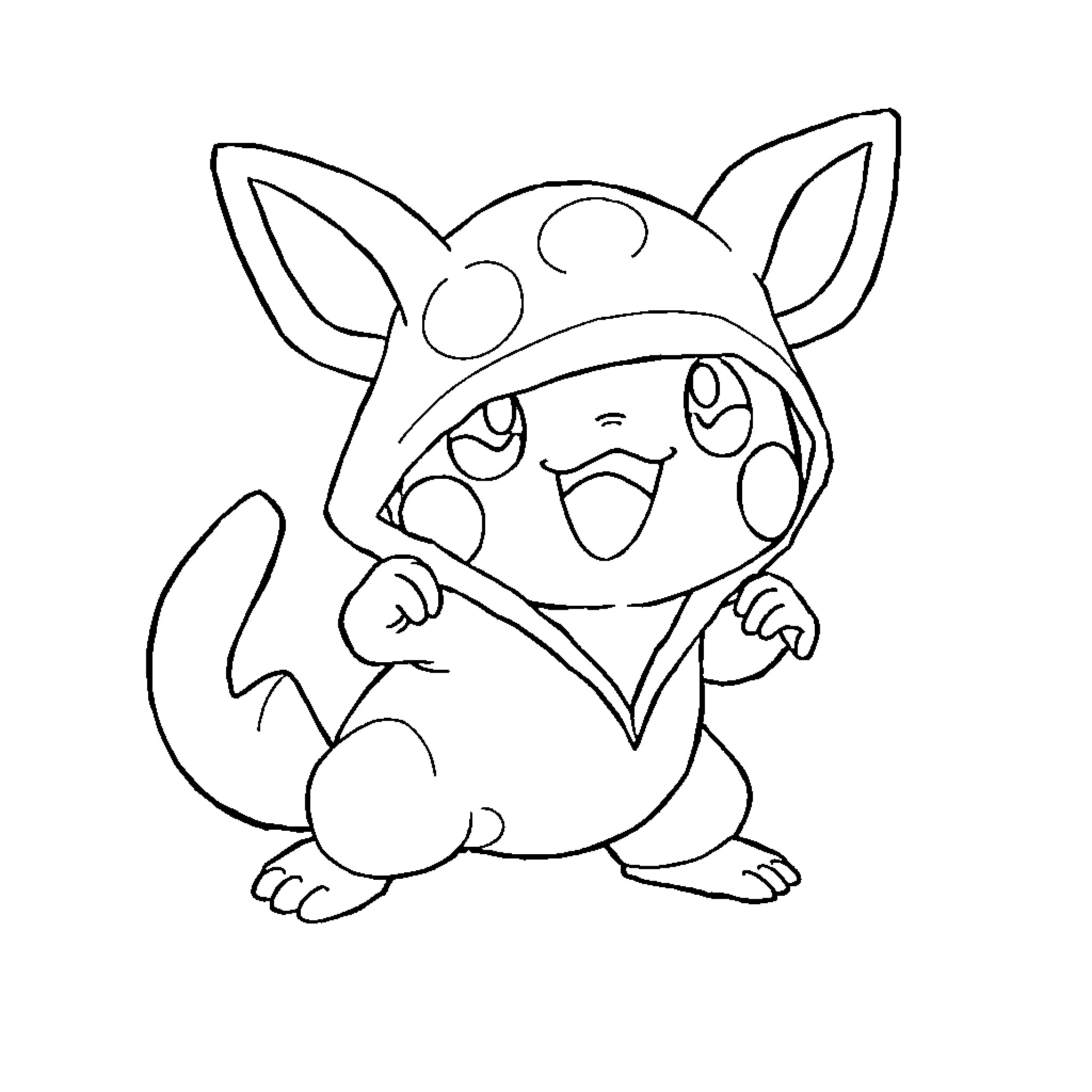 Pokémon character in cute and playful pose Coloring Page (free black-and-white line drawing printable PDF for all, from beginners to advanced learners, including children, teens, adults, and seniors)