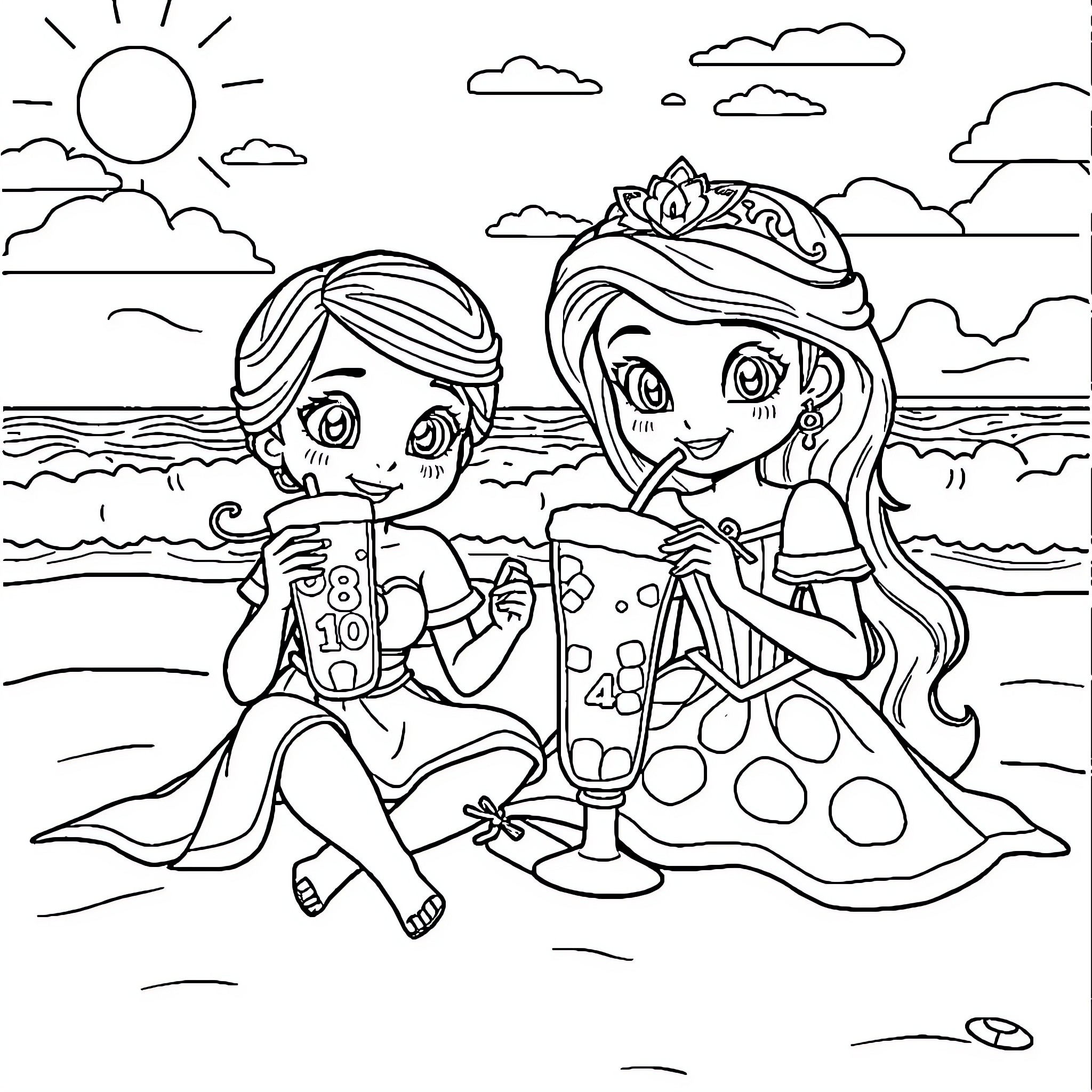 Bingo on the Beach with Friends Coloring Page (free black-and-white line drawing printable PDF for all, from beginners to advanced learners, including children, teens, adults, and seniors)