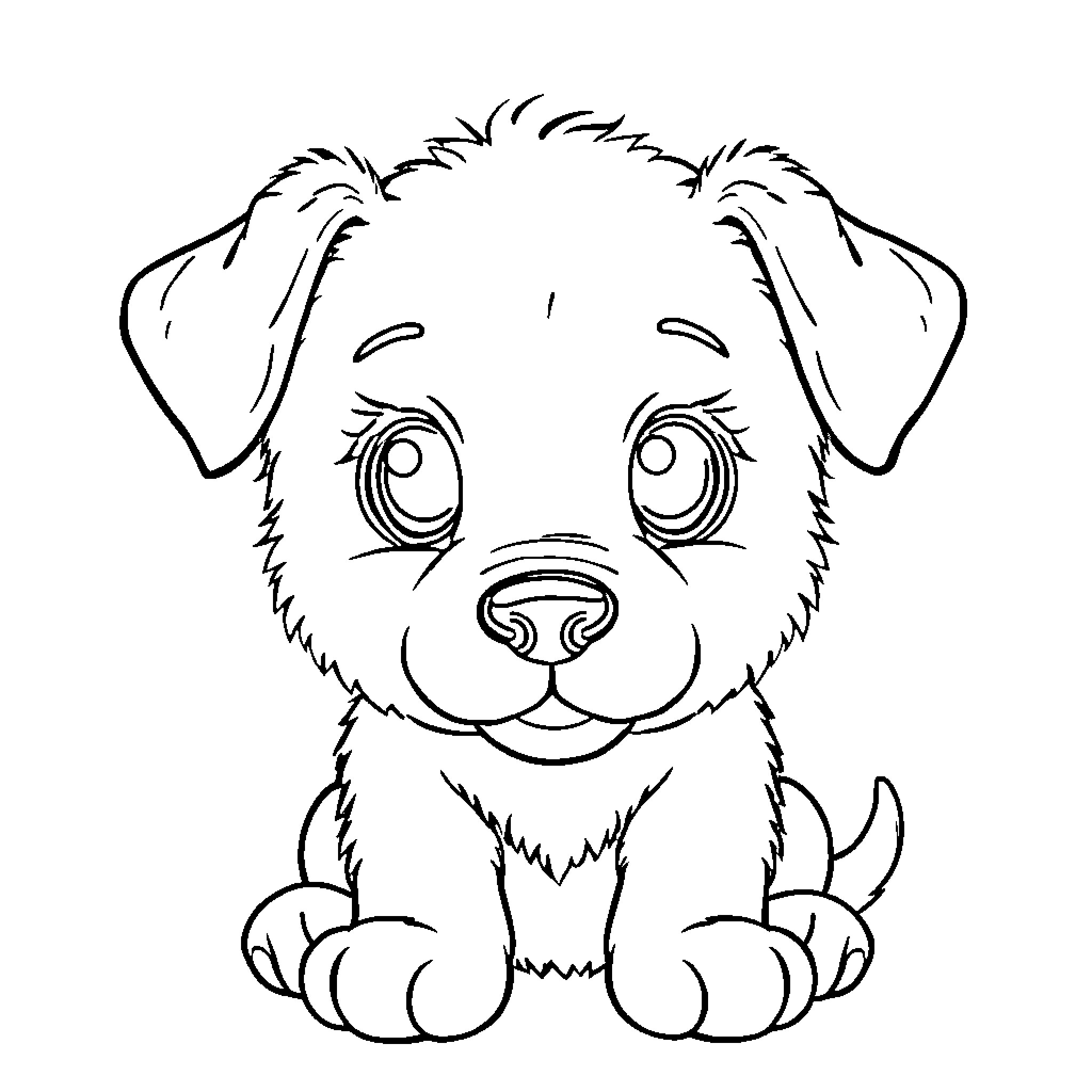 Puppy with Cute Expressions Coloring Page (free black-and-white line drawing printable PDF for all, from beginners to advanced learners, including children, teens, adults, and seniors)