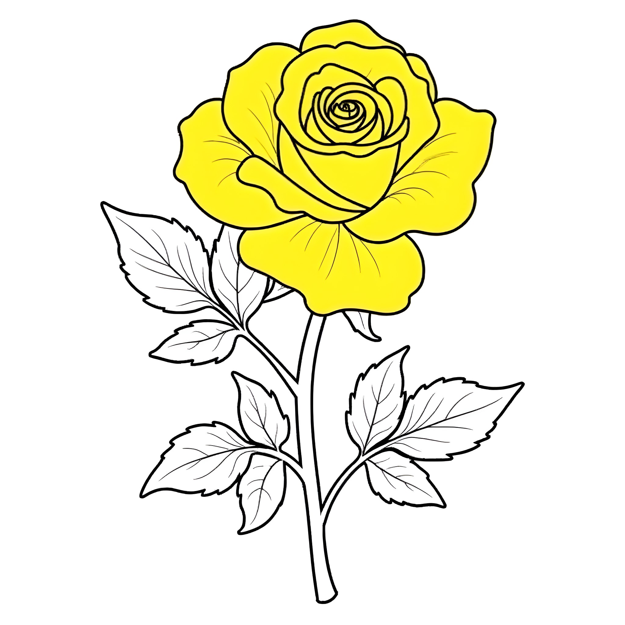 Rose in Blooming Beauty Coloring Page (free black-and-white line drawing printable PDF for all, from beginners to advanced learners, including children, teens, adults, and seniors)