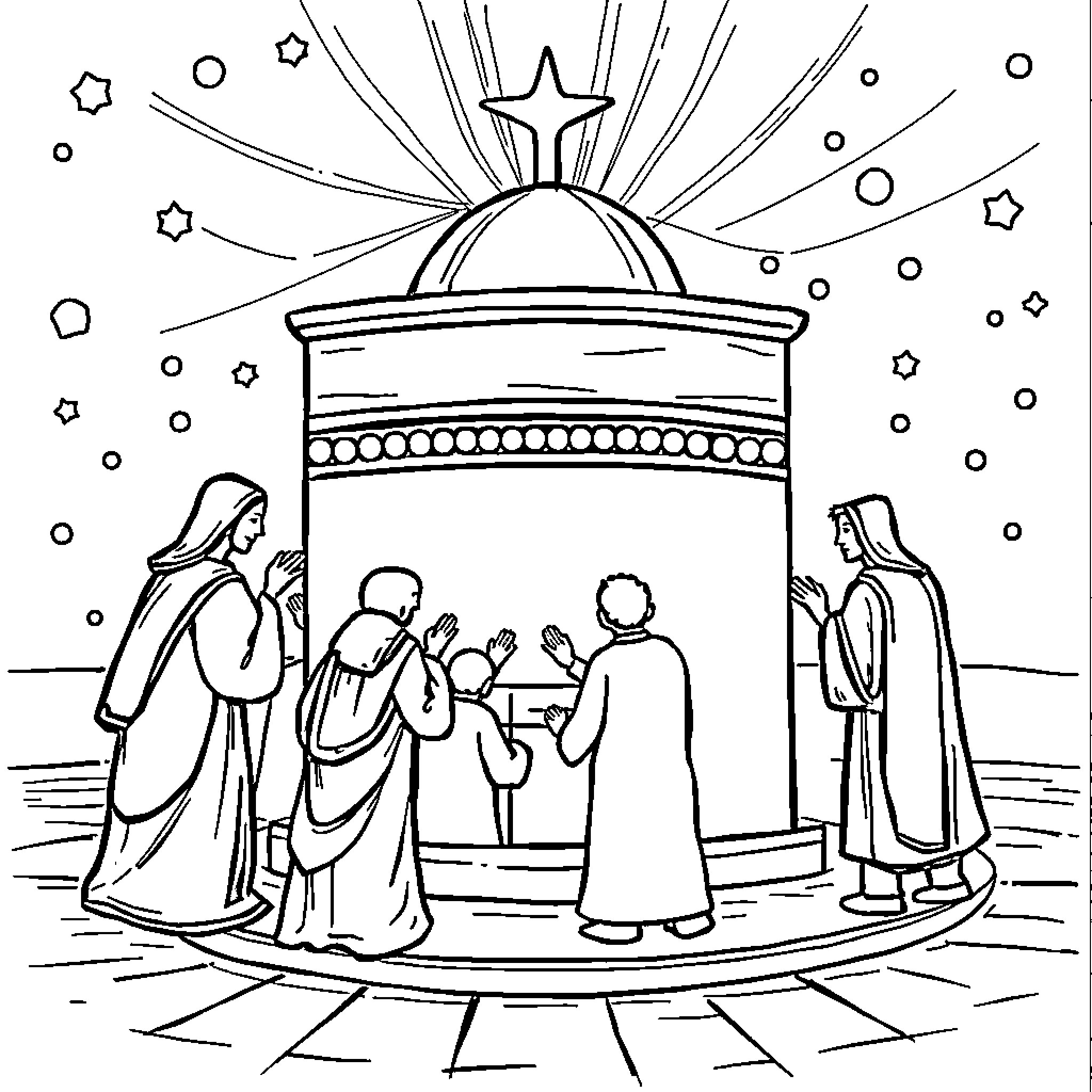 Yom Kipur worship at the temple Coloring Page (free black-and-white line drawing printable PDF for all, from beginners to advanced learners, including children, teens, adults, and seniors)